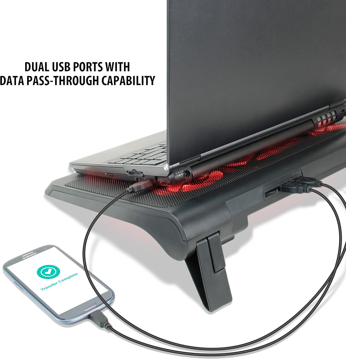 ENHANCE Gaming Laptop Cooling Pad Stand with LED Cooler Fans , Adjustable Height , & Dual USB Port for 17 inch Laptops - 5 Ultra Quiet High Performance Fans 2630 RPM & Built-In Bumpers - Red