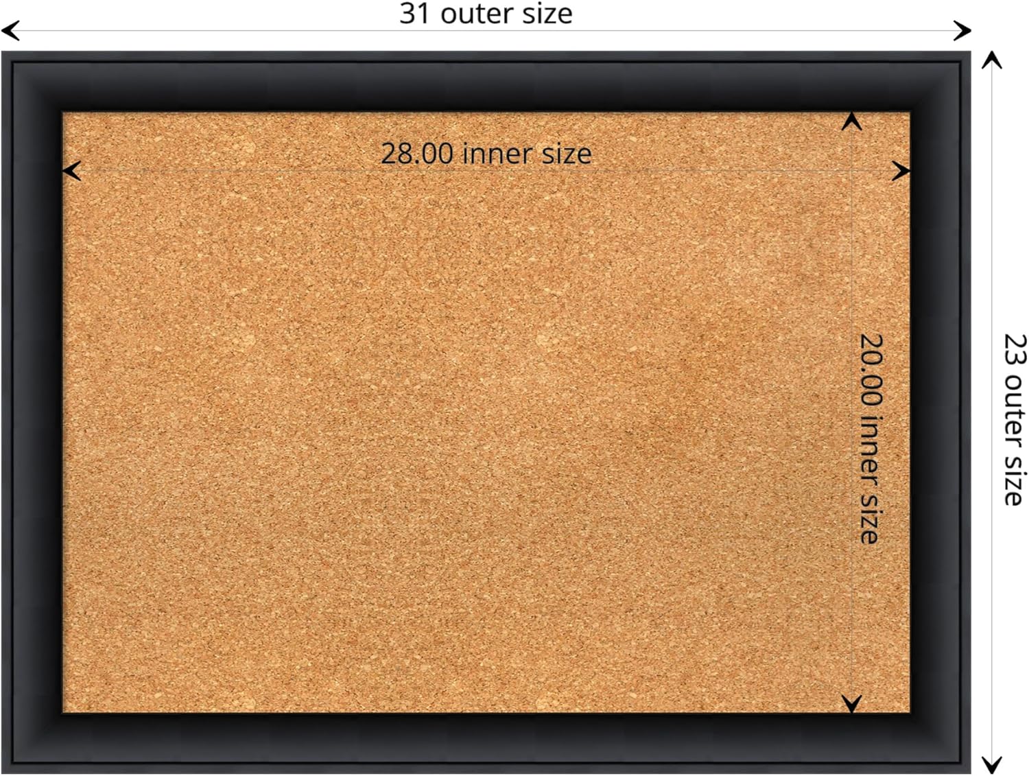 Amanti Art Natural Cork Board for Wall, 23x31 Vision Board with Black Wood Frame, Medium Corkboard Office Decor for Home Organization, Modern Contemporary Corkboard Pinboard to display items for home