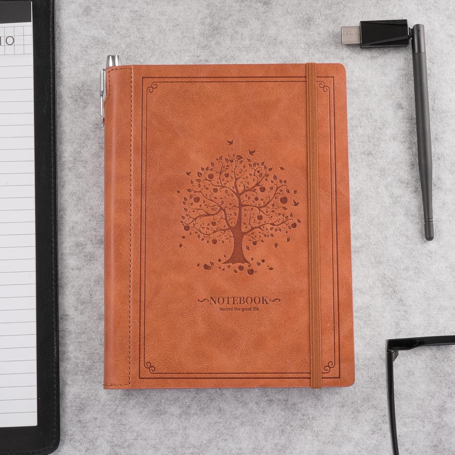 Lined Notebook Journal for Women Men 320 Pages A5 Hardcover Leather with Pen Holder College Ruled Journals for Work Note Taking Travel School Brown