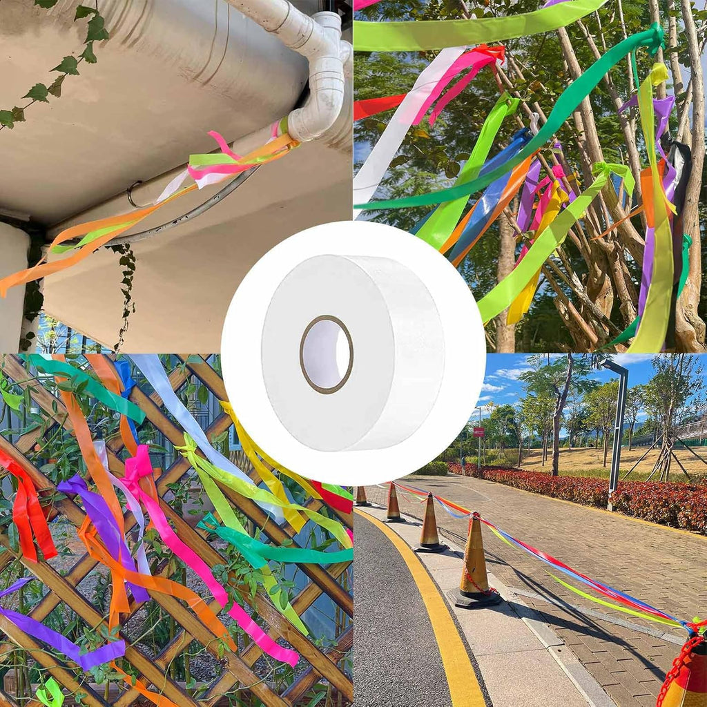 10 Pack White Flagging Tape, Non-Adhesive Plastic Ribbon Neon Marking Roll,1inch*2000ft, Marking Tape for Tree Marking, Hunting, Boundaries and Hazardous Areas,Trail Marking
