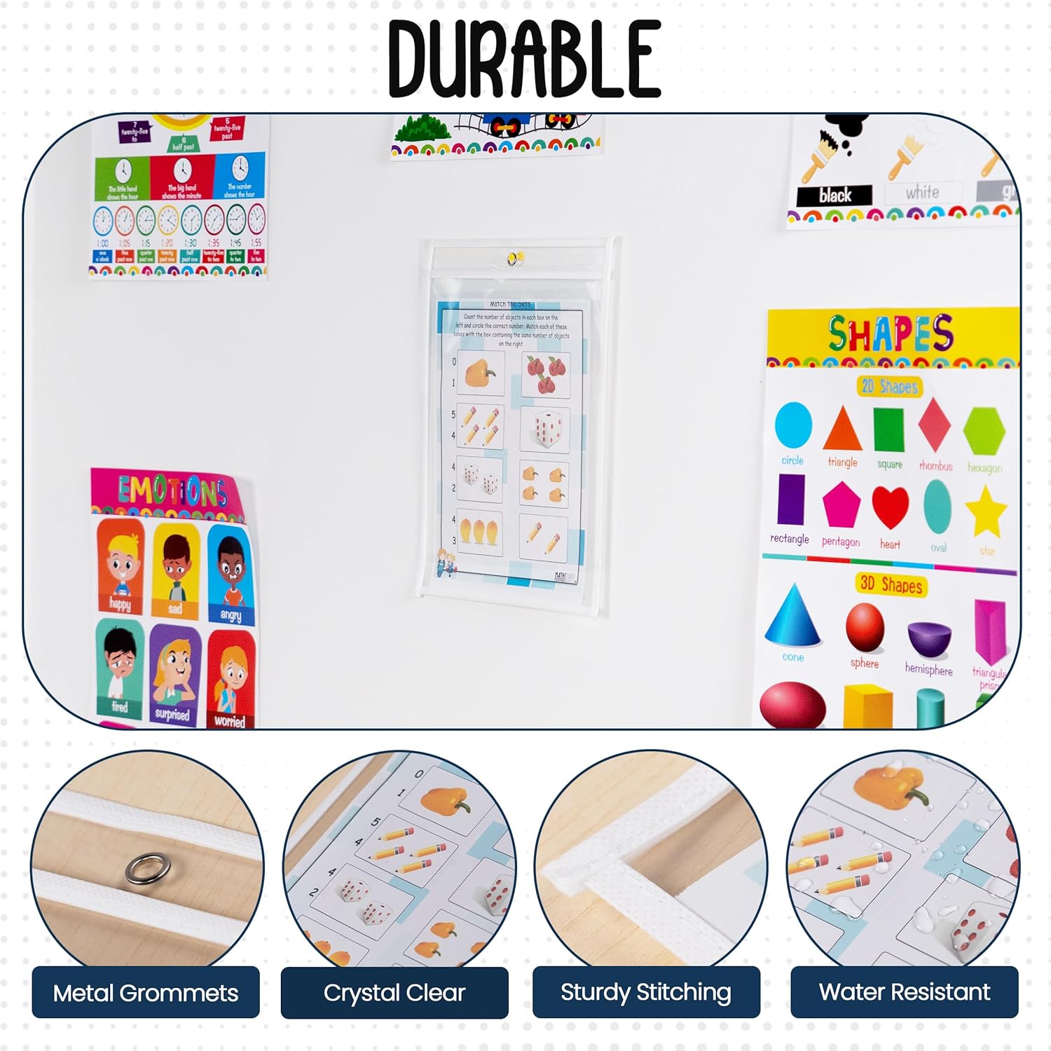 Essex Wares - 6 Pack, White, Dry Erase Pocket Document Protectors, 10" Wide x 13.5" Tall - Dry Erase Clear Plastic Sleeves - Reusable & Easy Erase Plastic Invoice Holders, Water-Resistant & Durable