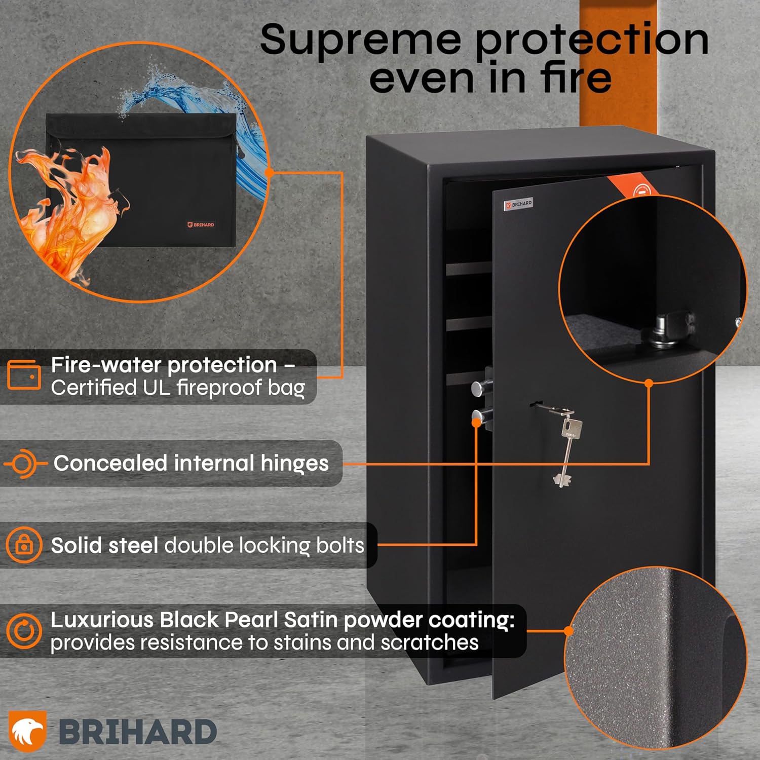 Business XXL Key Lock Safe 28.74"H x 15.75"W x 14.17"D with Fireproof A4 Bag, Large Office Safe 3.6 Cubic Feet for Documents A4 with 3 Height-Adjustable Shelves for Money & Jewelry