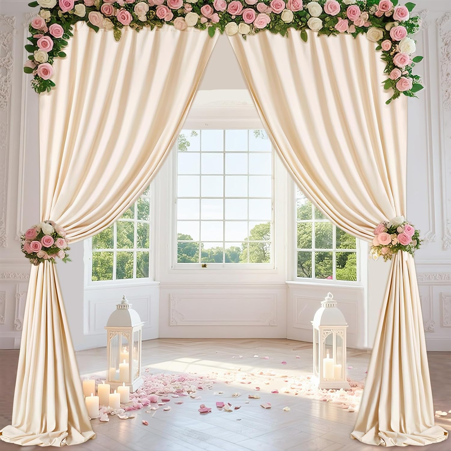 Ivory Backdrop Curtains Photography Background Drapes: 20ft x 10ft Polyester Fabric Panels - for Birthday Anniversary Ceremony Decorations