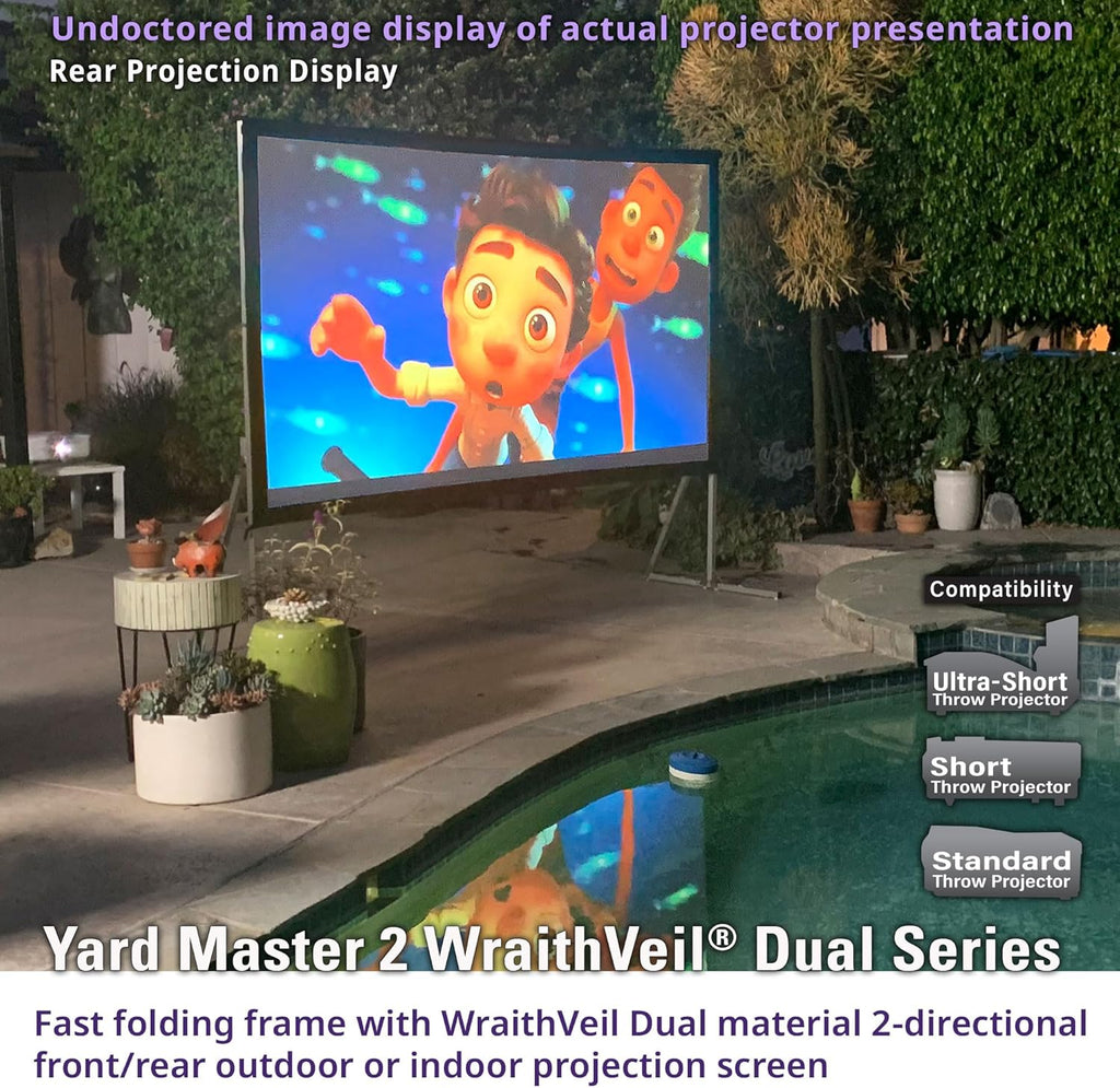 Elite Screens Yardmaster 2 DUAL Projector Screen, 135-INCH 16:9, Front and Rear Wraith Veil 4K / 8K Ultra HD, Active 3D, HDR Ready Free Standing Outdoor Movie Screen, OMS135H2-DUAL