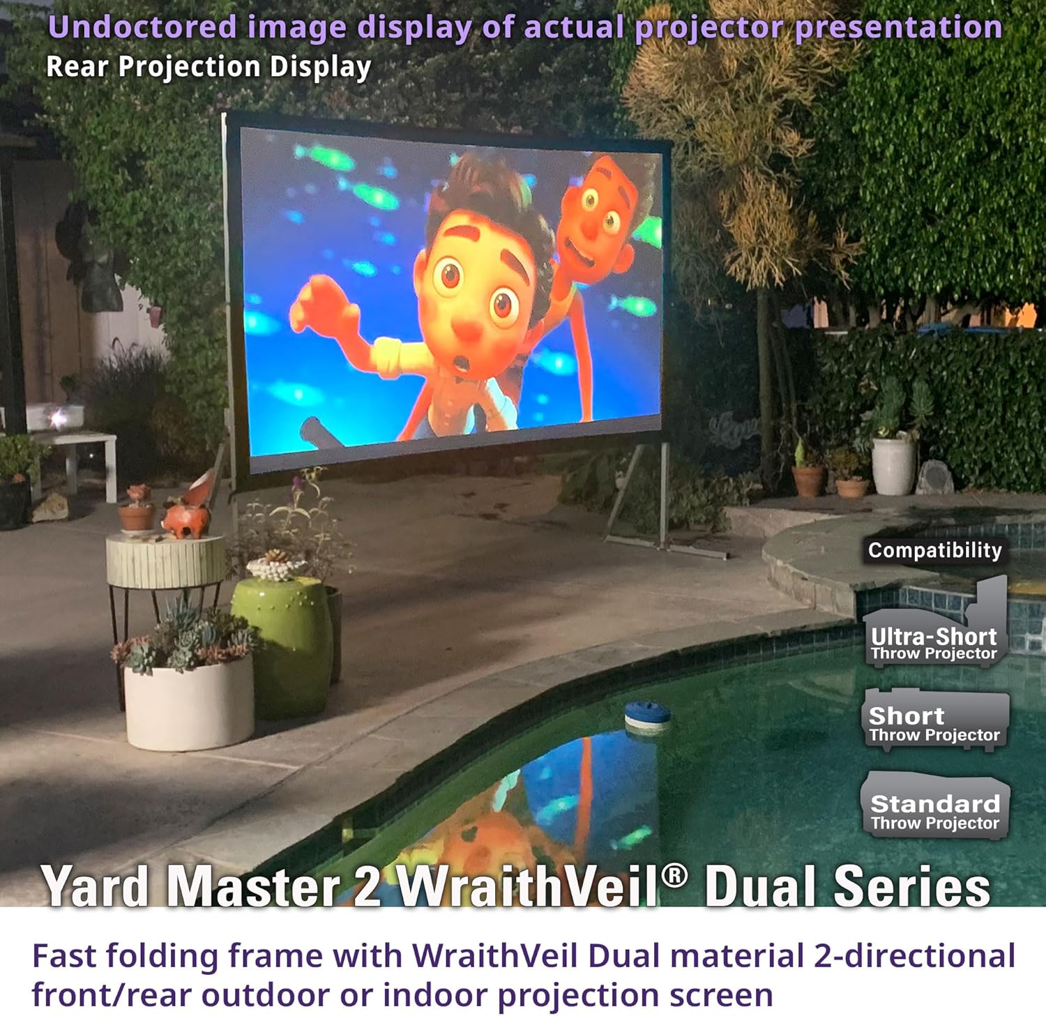 Elite Screens Yardmaster 2 DUAL Projector Screen, 135-INCH 16:9, Front and Rear Wraith Veil 4K / 8K Ultra HD, Active 3D, HDR Ready Free Standing Outdoor Movie Screen, OMS135H2-DUAL