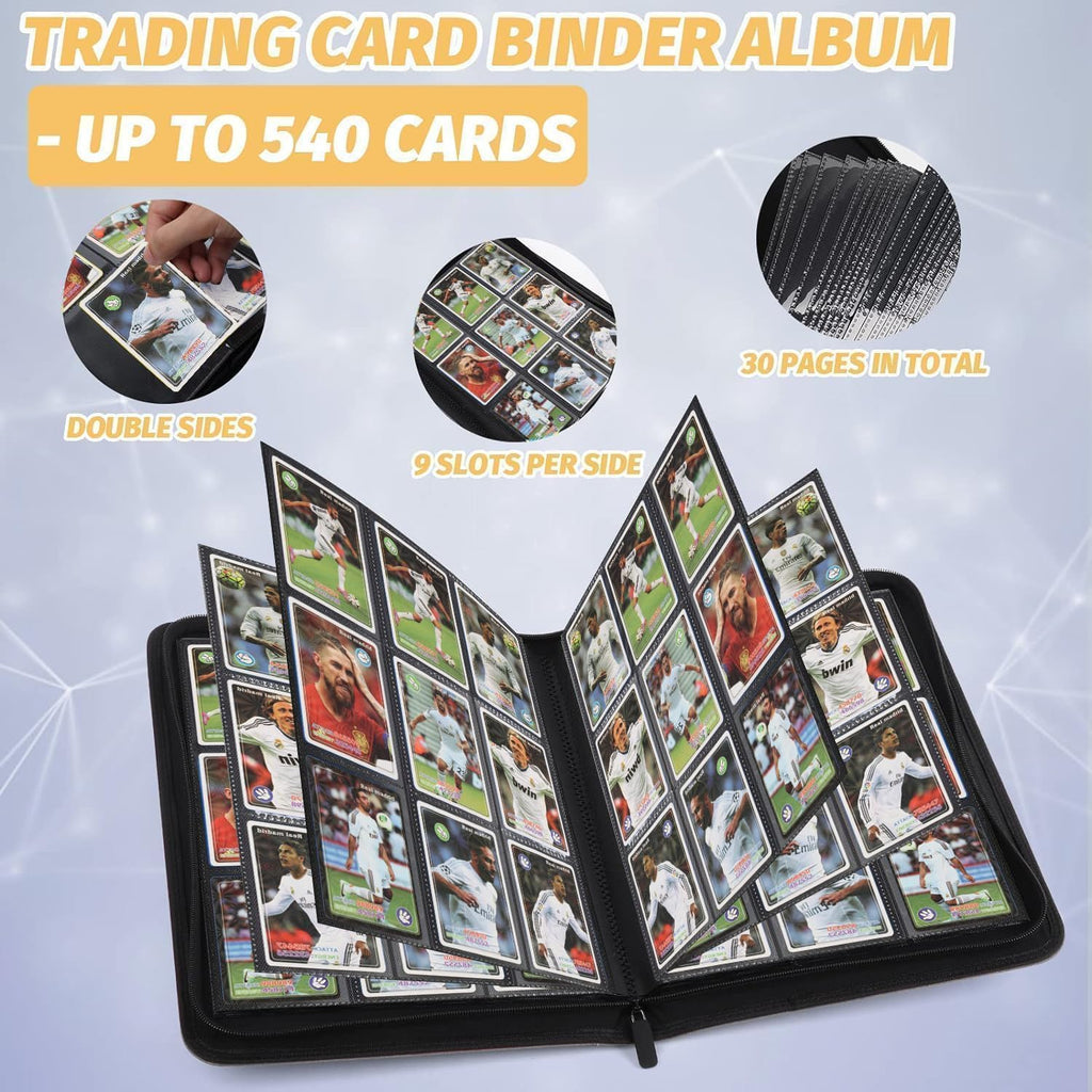 9 Pockets Card Binder,Premium Zip Trading Card Binder,540 Double Sided Pocket PU Collection Binder, Collector Album, Card Folder for MTG, TCG, Business Cards.(Hermes Orange)