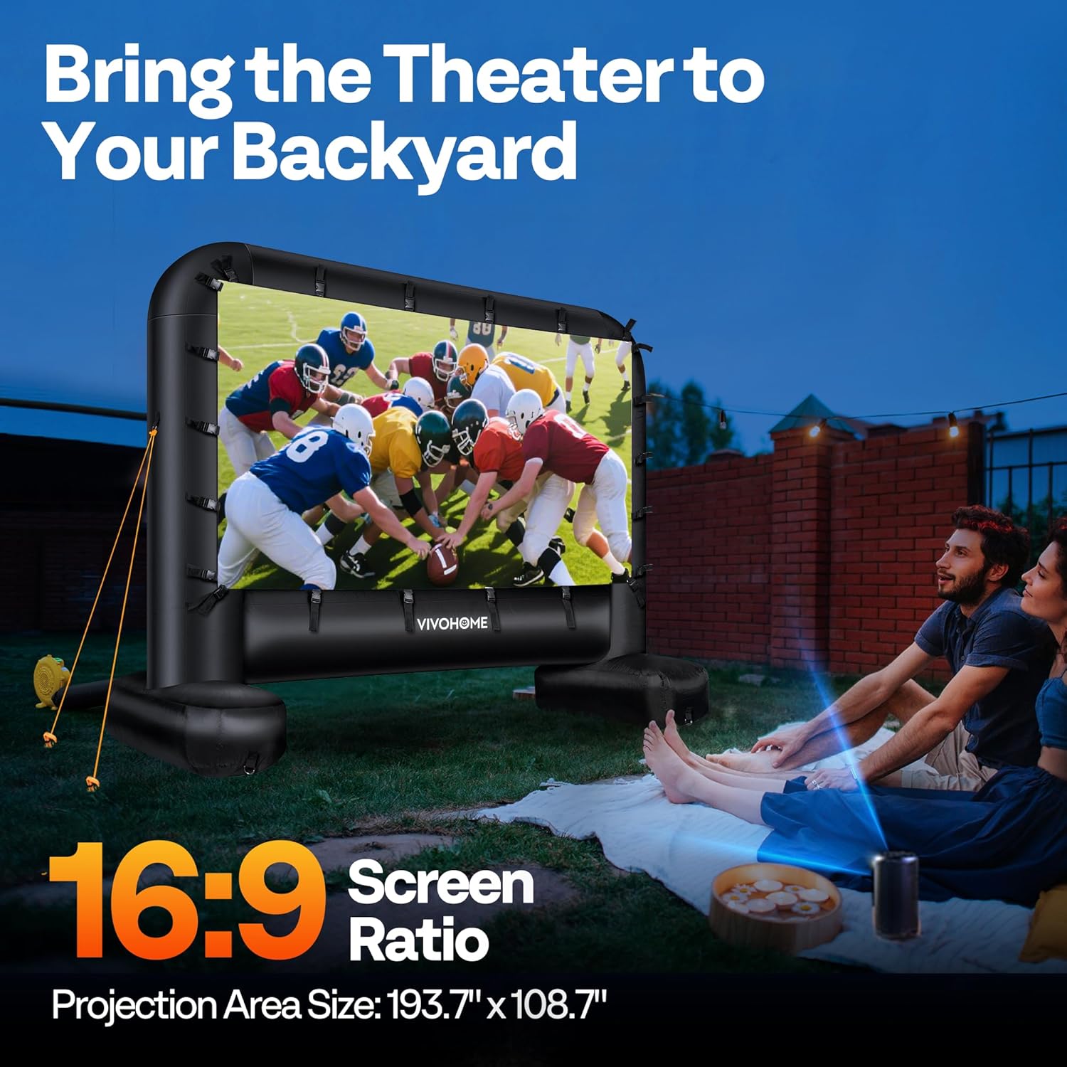 VIVOHOME 24 FT Inflatable Projector Screen for Outside, Blow Up Movie Screen Outdoor Use, Mega Large TV Screen with Carry Bag for Backyard, Tube Leg Support