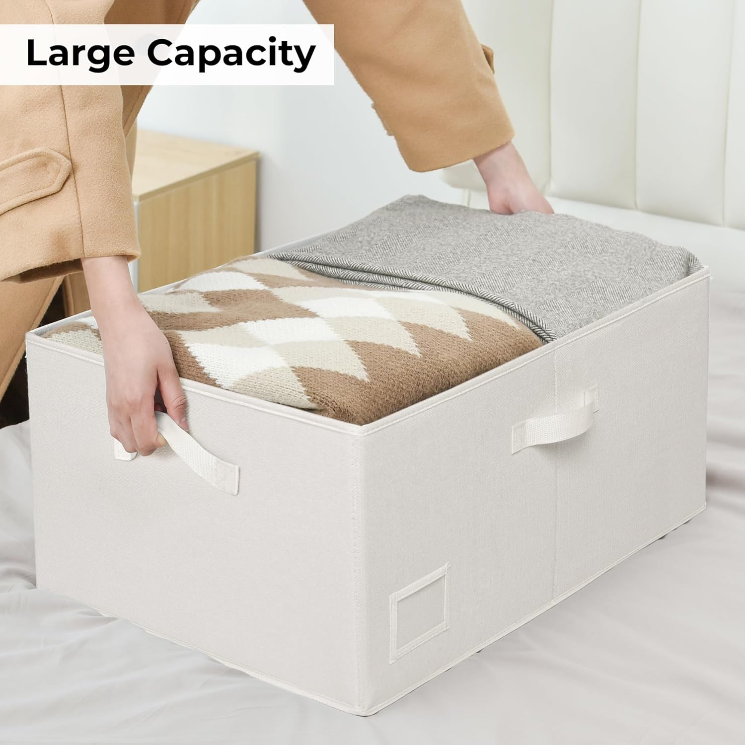GRANNY SAYS Fabric Storage Bin with Lid, Decorative Storage Boxes, Basket for Shelves, Closet Storage Bins, Large Storage Bins for Clothing, Jumbo, Ivory, 2-Pack