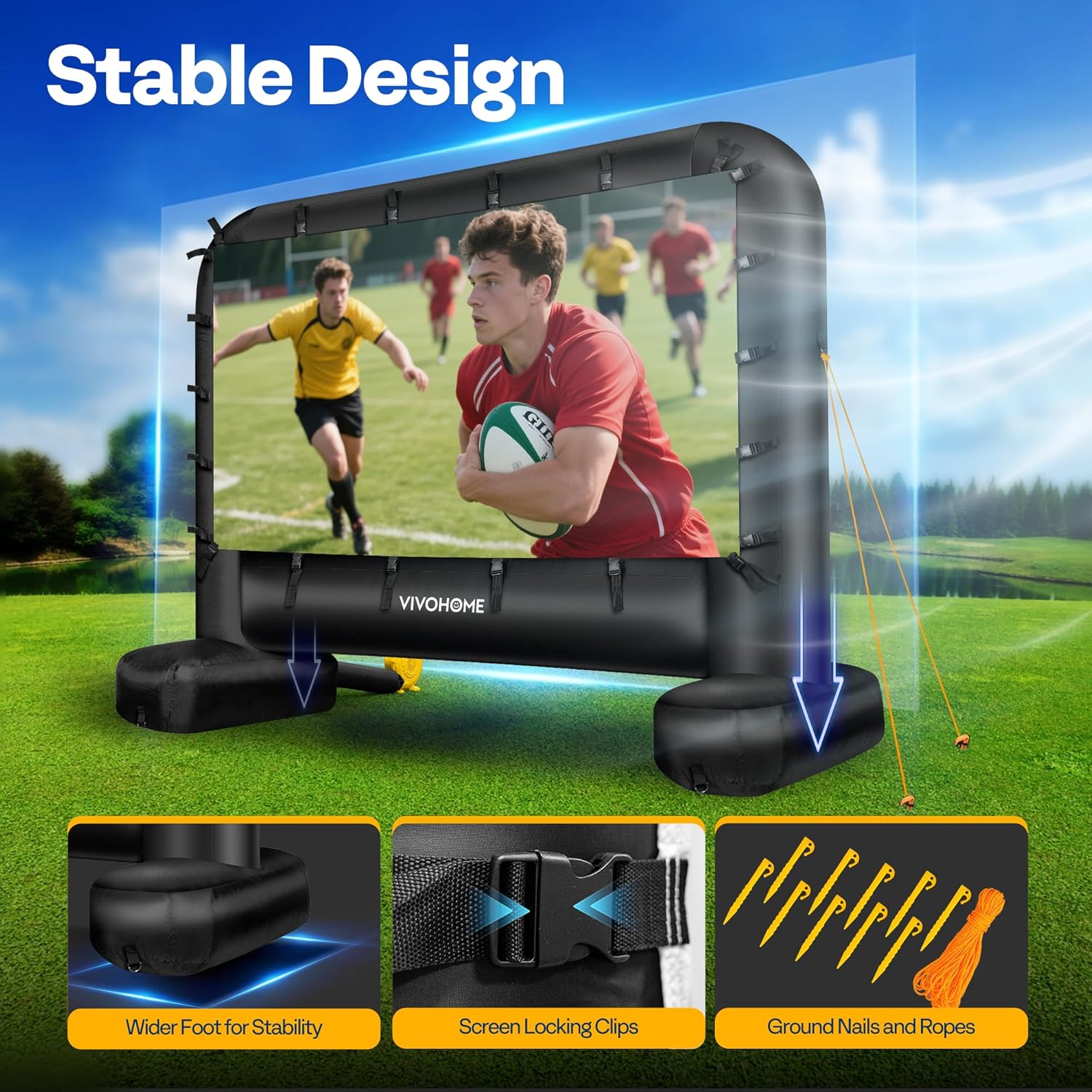 VIVOHOME 17 FT Inflatable Projector Screen for Outside, Blow Up Movie Screen Outdoor Use, Mega Large TV Screen with Carry Bag for Backyard, Tube Leg Support