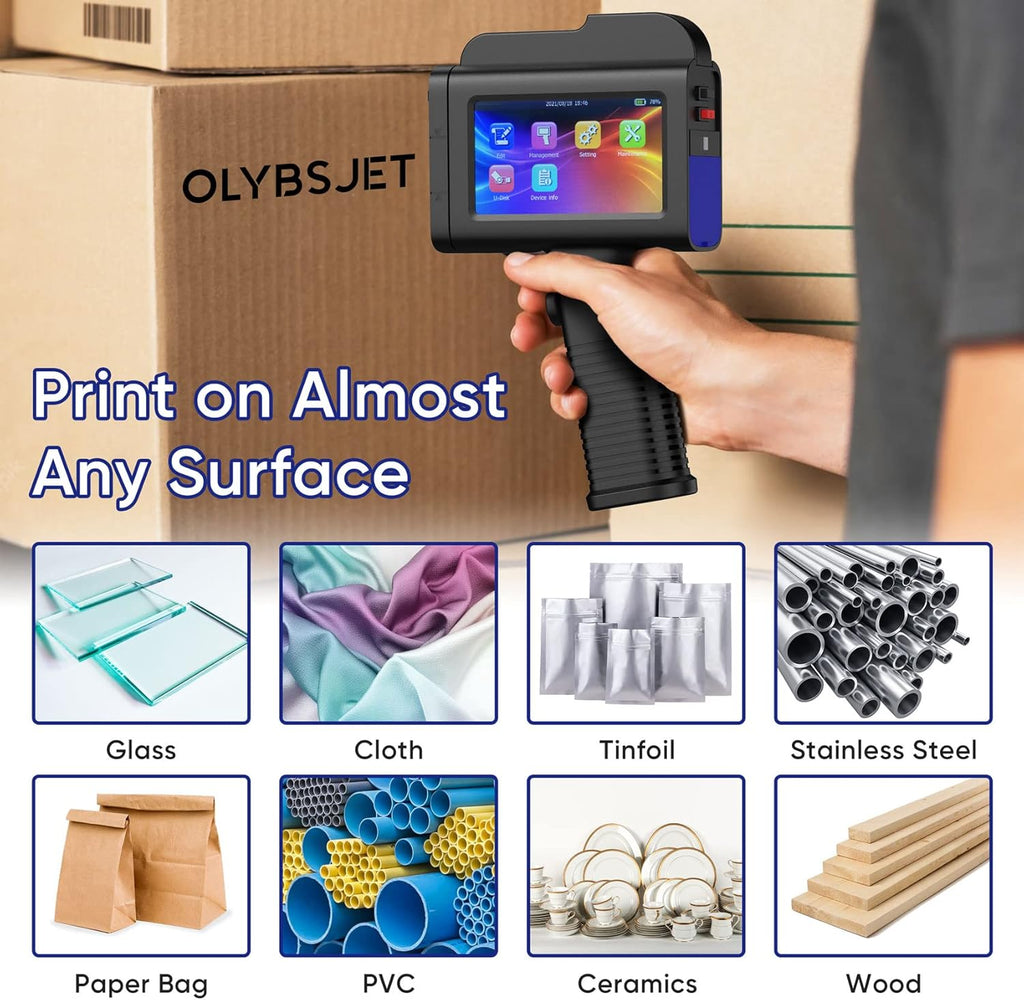 Handheld Inkjet Printer with LED Touch Screen for Code Date QR Logo Text Serial on Wood, Metal,Plastic,Pipe, Fabric,Cement, Leather and Glass Surface(Support 17 Language) (1inch/B35)