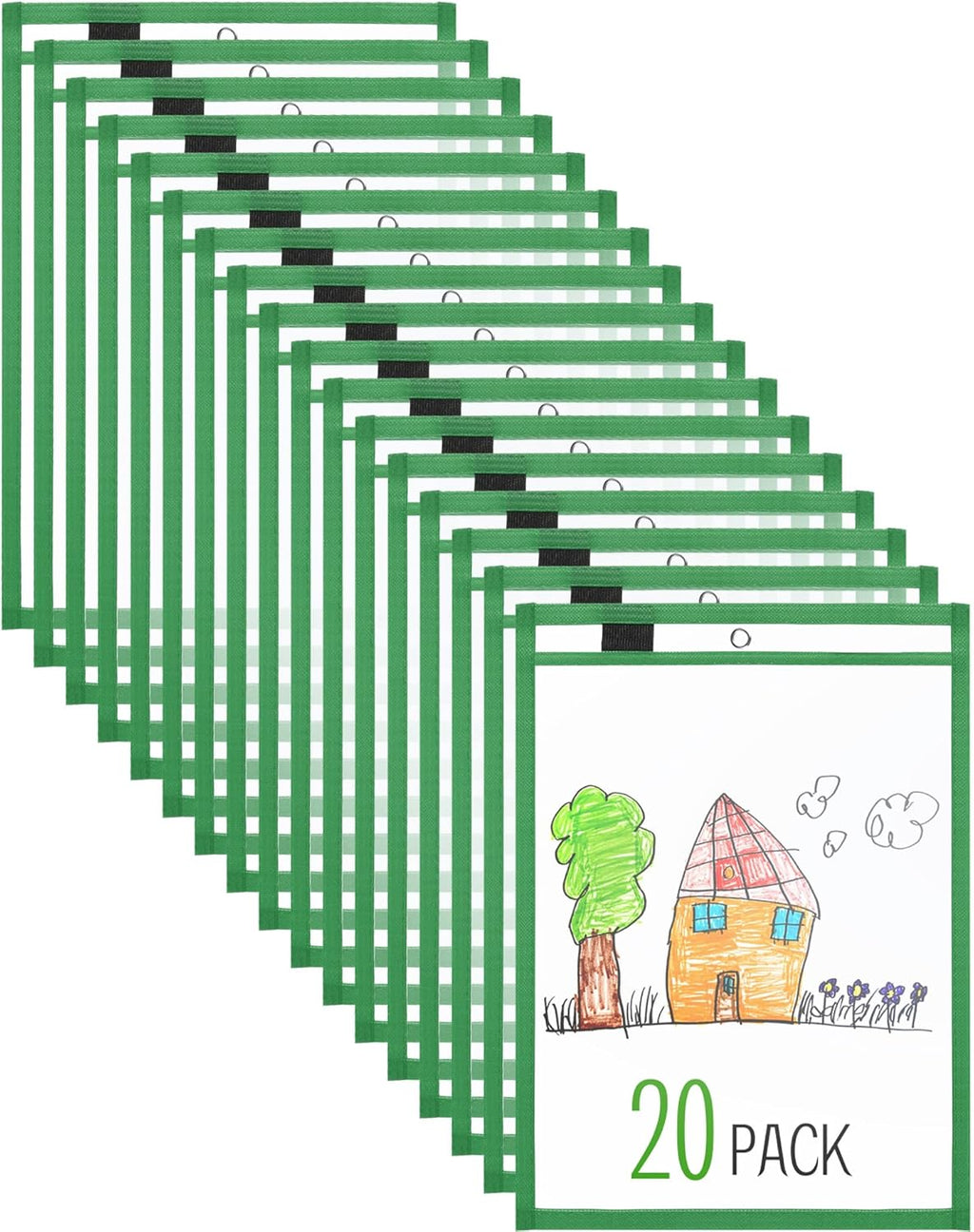 Nezyo Dry Erase Pockets Plastic Job Ticket Holders Shop Holder Order Pockets Clear Sleeves Tickets Folders Plastic Sleeves Paper Teacher Supplies for Classroom(14 x 10 in,Dark Green,20 Pcs)