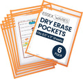 Essex Wares - 6 Pack, Orange, Dry Erase Pocket Document Protectors, 10" Wide x 13.5" Tall - Dry Erase Clear Plastic Sleeves - Reusable & Easy Erase Plastic Invoice Holders, Water-Resistant & Durable