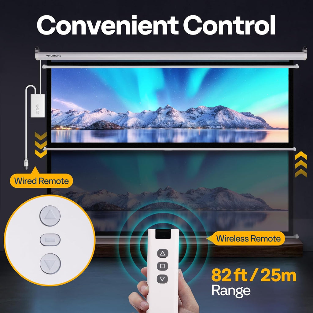 VIVOHOME Motorized Projector Screen with Remote, 16:9 100 Inch Auto Electric Projection Screen, HD 4K Movie Screen for Home Theater, Cinema, Office (87 x 49 White)