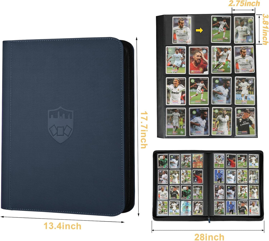 Trading Card Binder 16 Pocket, GERMUN PU Cover Card Binder for 1000+ Cards, Premium Trading Card Holder Folders, Double Sided Pocket Card Album for MTG, TCG (Blue)