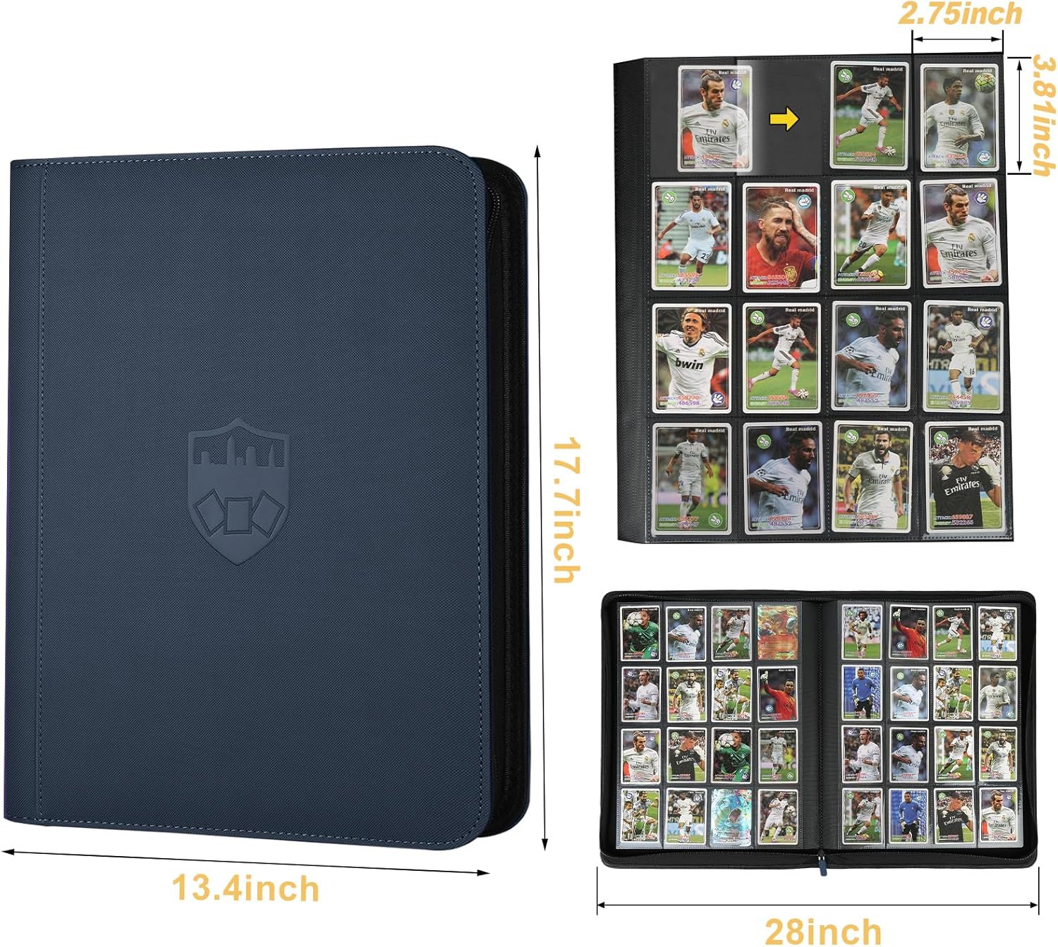 Trading Card Binder 16 Pocket, GERMUN PU Cover Card Binder for 1000+ Cards, Premium Trading Card Holder Folders, Double Sided Pocket Card Album for MTG, TCG (Blue)