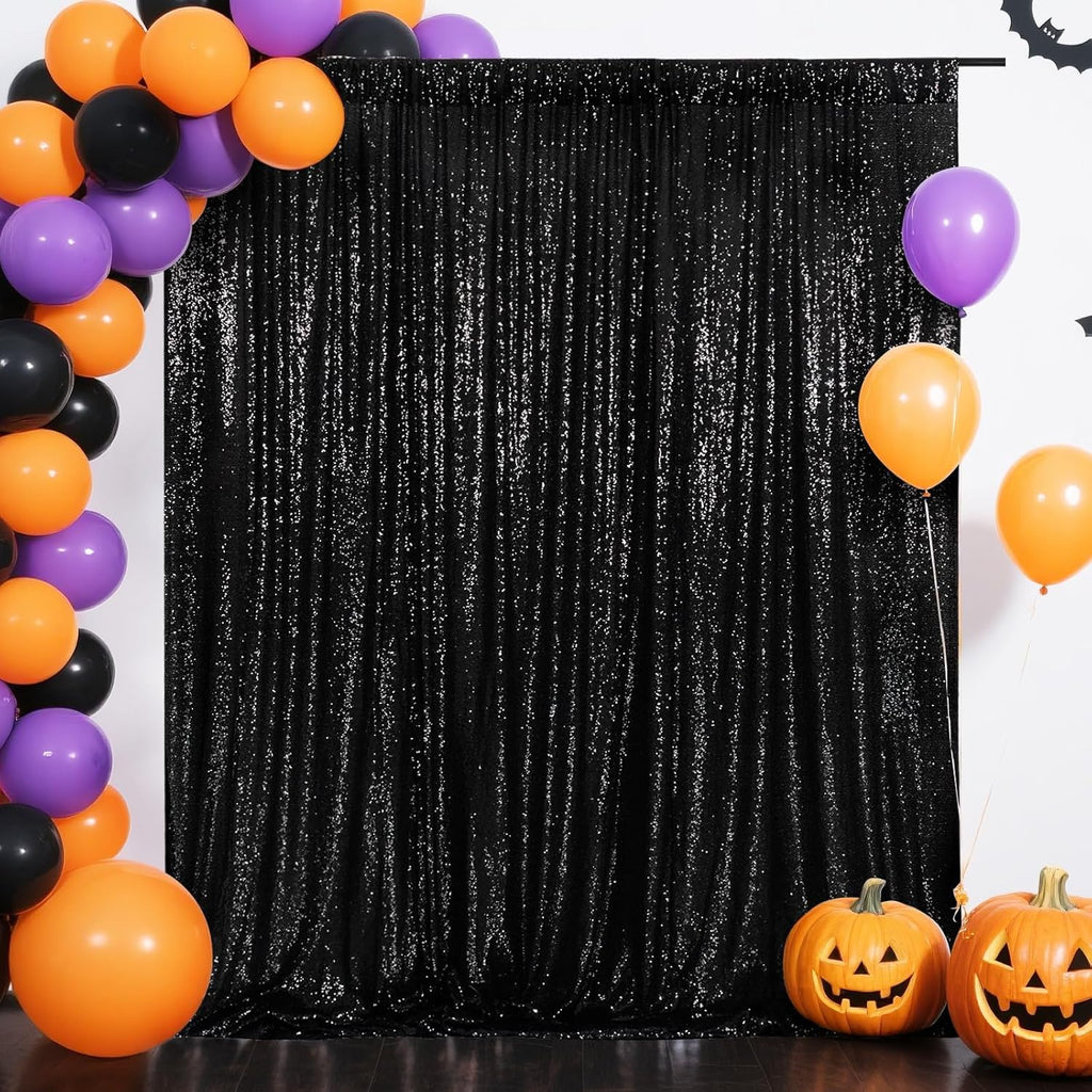 Eternal Beauty Black Sequin Backdrop, 8x8 Ft Halloween Glitter Background Curtains for Shimmer Photography Party Wedding Birthday Back Drop Decor
