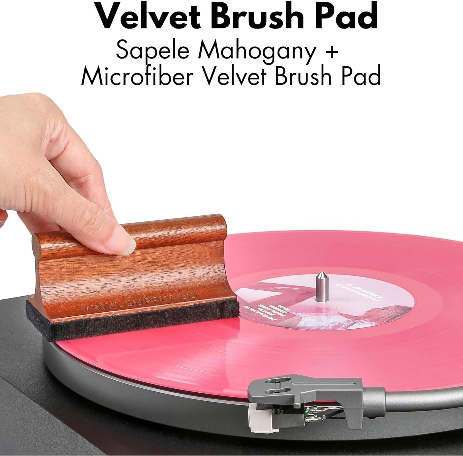 3-in-1 Ultimate Vinyl Record Cleaning Kit 100% All-Natural Sapele Mahogany Wood Vinyl Cleaning Kit - Goat Hair Vinyl Record Brush, Velvet Brush Pad, & Stylus Brush Cleaner