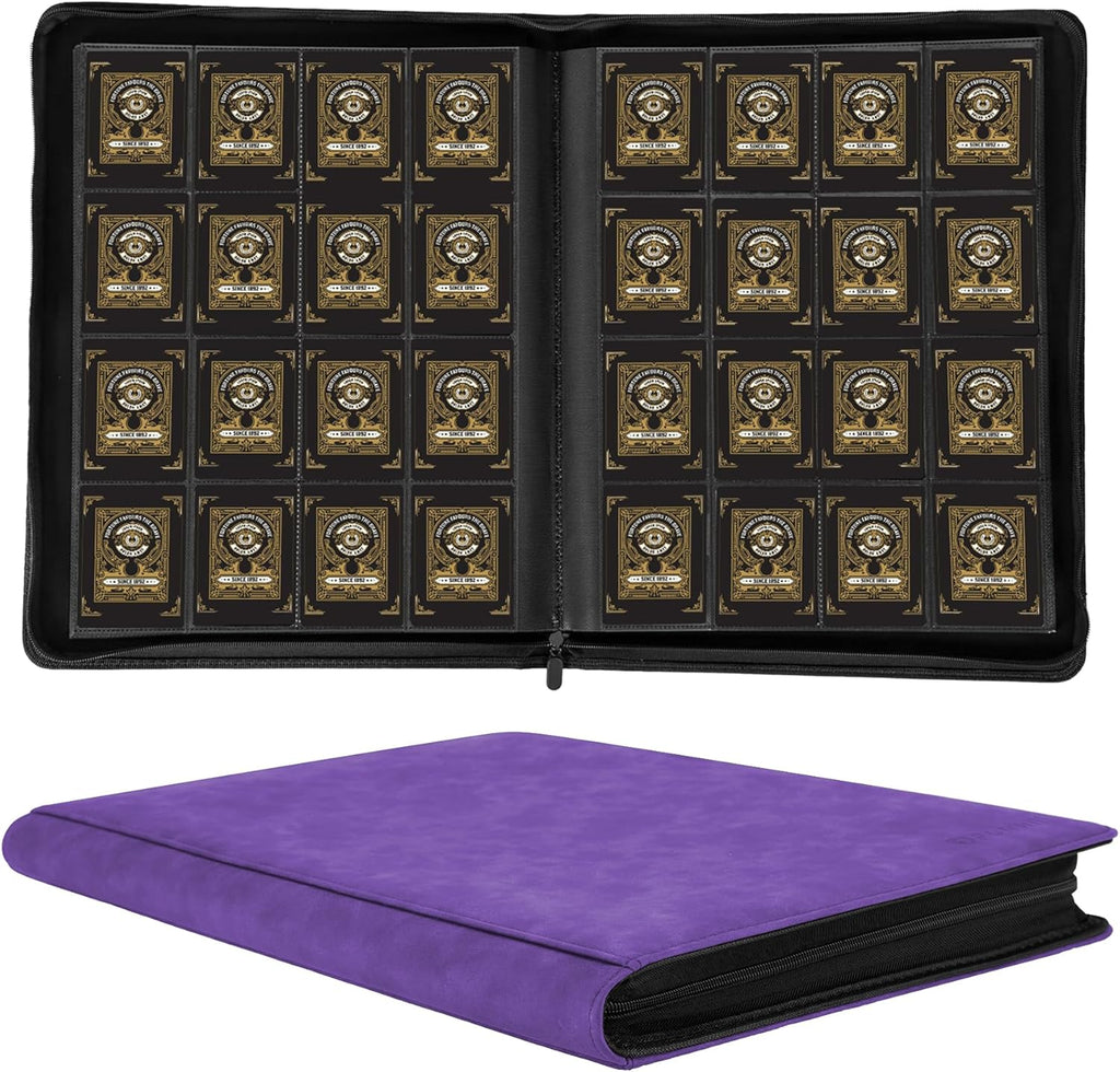 1000+ Pockets Trading Card Binder, 16 Pockets Trading Card Binder Ringless Side Loading Trading Card Album Folder for TCG,MTG,Sports Cards(Purple)