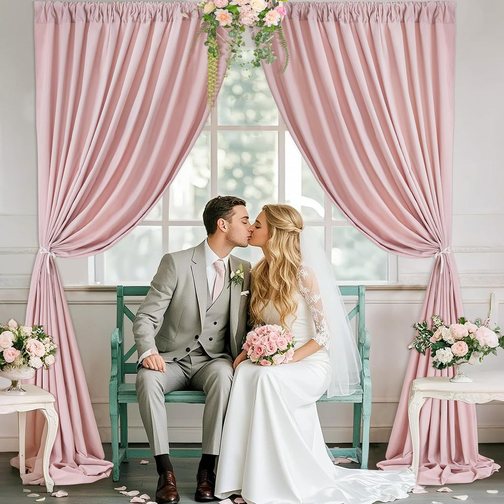 Dusty Rose Polyester Backdrop Curtains 2 Panels 5ft x 10ft Photo Shoot Background Drapes for Wedding Party Bridal Shower Engagement Decorations