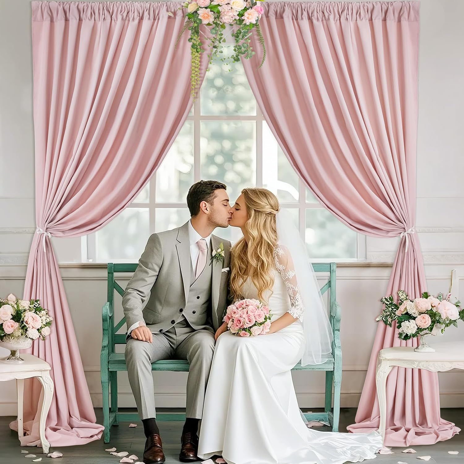 Dusty Rose Polyester Backdrop Curtains: 20 ft x 10 ft Photography Backdrop Drapes - Baby Shower Birthday Party Decorations 4 Panels 5ft x 10ft
