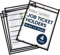 Essex Wares - 4 Pack, Black, Job Ticket Holders, 10" Wide x 13.5" Tall - Clear Plastic Shop Ticket Holders - Easy to Use, Reusable & Easy Erase Plastic Invoice Holders, Water-Resistant & Durable