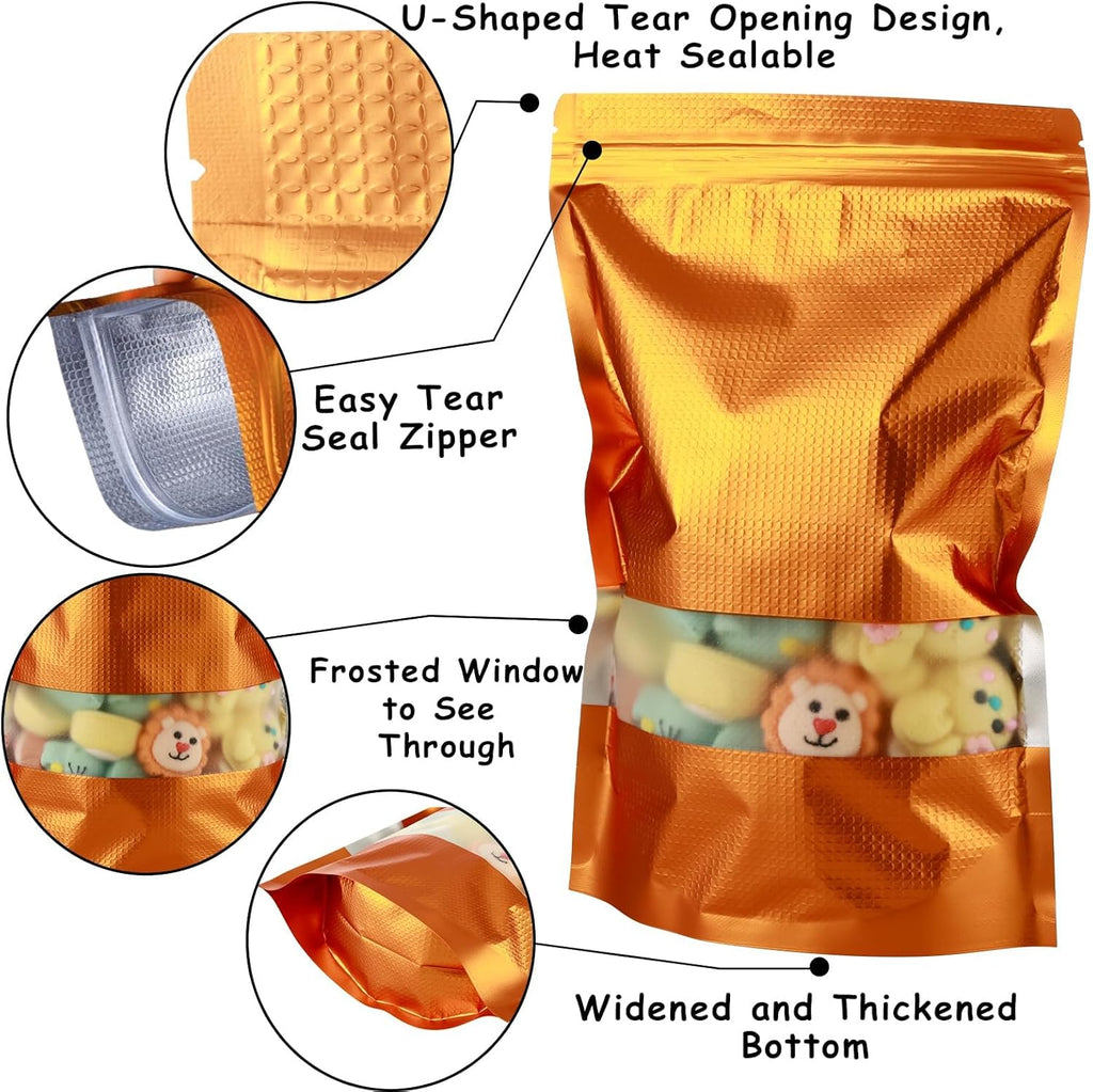 150 Pcs Mylar Bags for Food Storage, 4x6 Mylar Bag with Window Stand Up, Small Holographic Resealable Bags Smell Proof Bag Food Packaging for Small Business Freeze Dried Candy Jewelry Foil Packaging