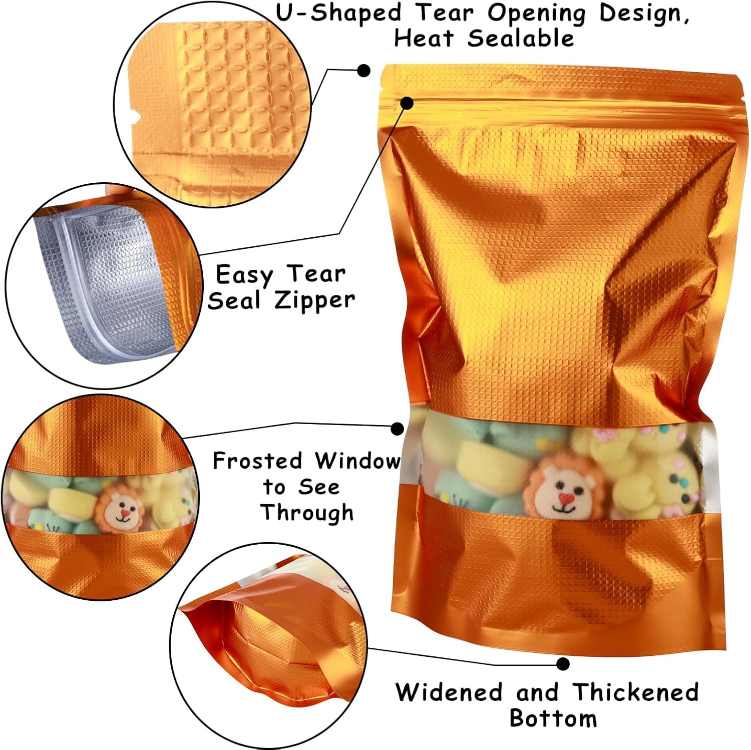 150 Pcs Mylar Bags for Food Storage, 4x6 Mylar Bag with Window Stand Up, Small Holographic Resealable Bags Smell Proof Bag Food Packaging for Small Business Freeze Dried Candy Jewelry Foil Packaging
