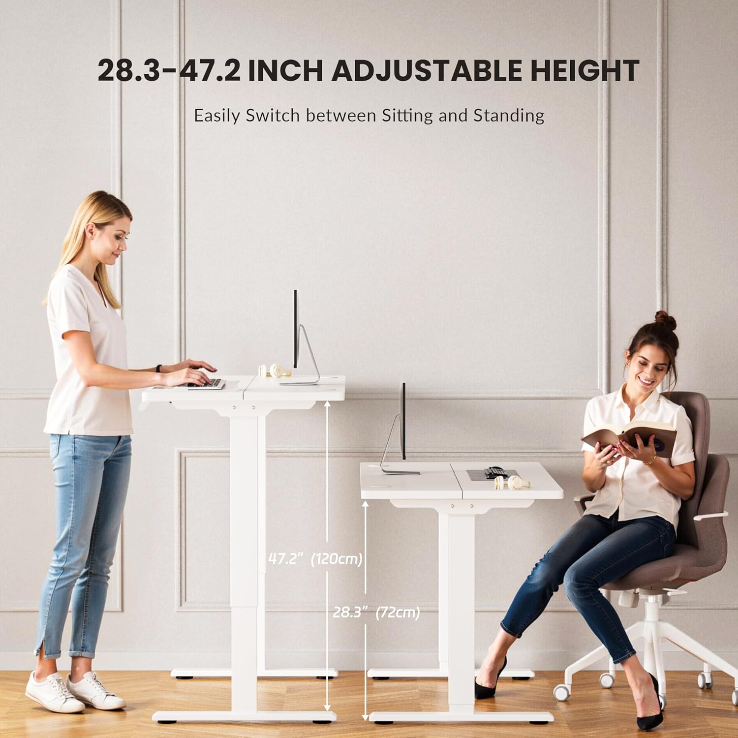 330lbs Dual Motor Standing Desk Frame for 40 to 90″ Desktop, Electric Adjustable Legs with Memory Presets, Stand Up Desk Frame Workstation for Home Office, White Frame Only