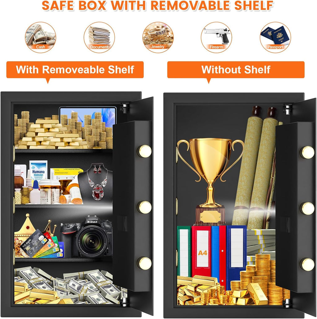 5.0 Cuft Large Fireproof Safe for HOME USE, Digital Home Security Box with Programmable Keypad and Spare Keys, Document Safe Fireproof Waterproof, Anti-Theft Fire Safety Box for Home Office