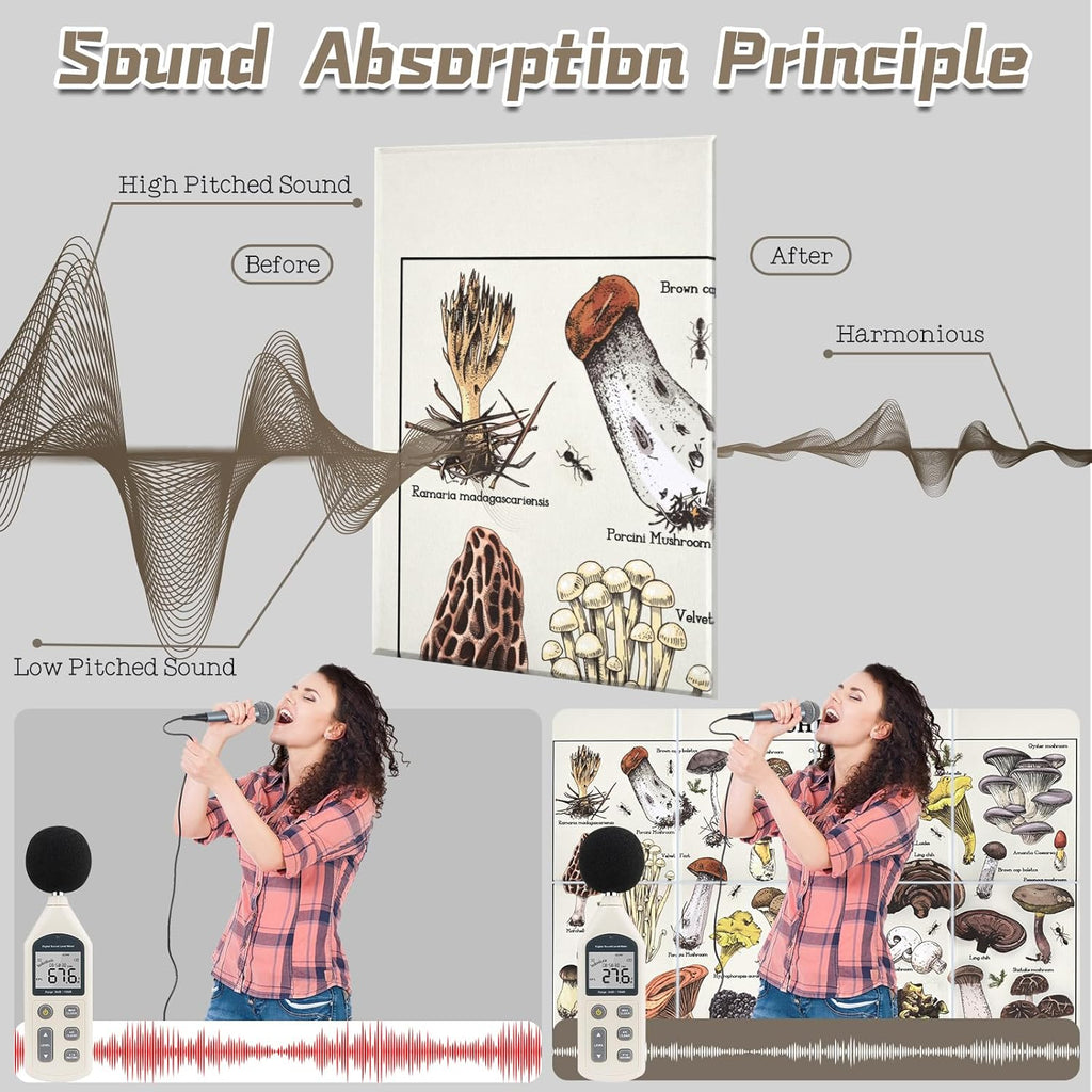 Art Acoustic Panels, 8 Pack 48"X32" Soundproof Wall Panels Self-adhesive Decorative Sound Absorbing Padding, Noise Dampening Canceling Reducing for Room Office (Mushroom)