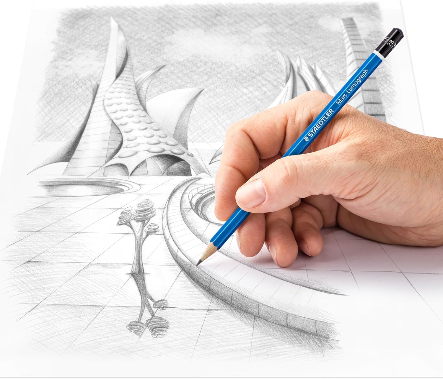 STAEDTLER Mars Lumograph Graphite Artist Pencil Pack, 12 Degrees (8B, 7B, 6B, 5B, 4B, 3B, 2B, B, HB, F, H, 2H), Mars Plastic Eraser, 61 100 P