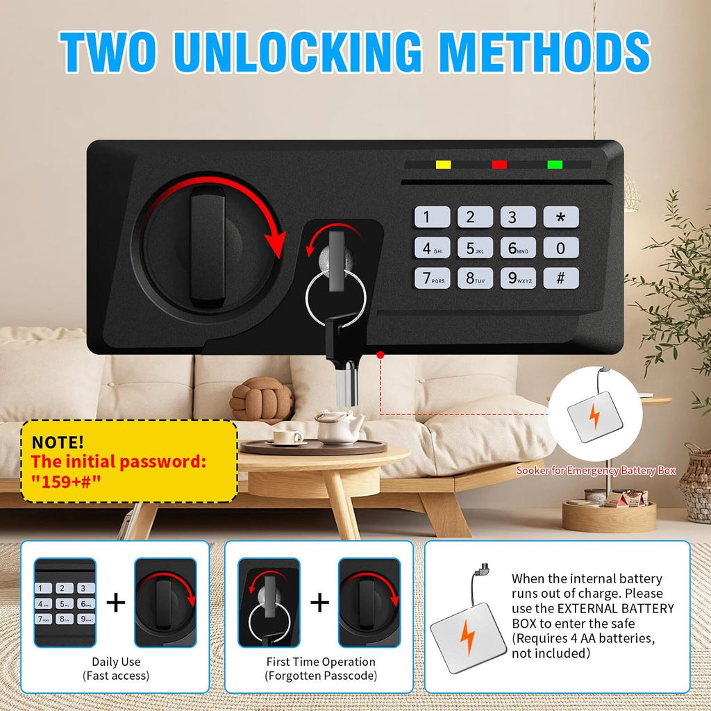3.0 Cuft Large Fireproof Safe for Home, Home Safety Box Fireproof Waterproof with Electronic Keypad and Spare Keys, Anti-theft Digital Security Safe for Money Firearm Medicine Valuables