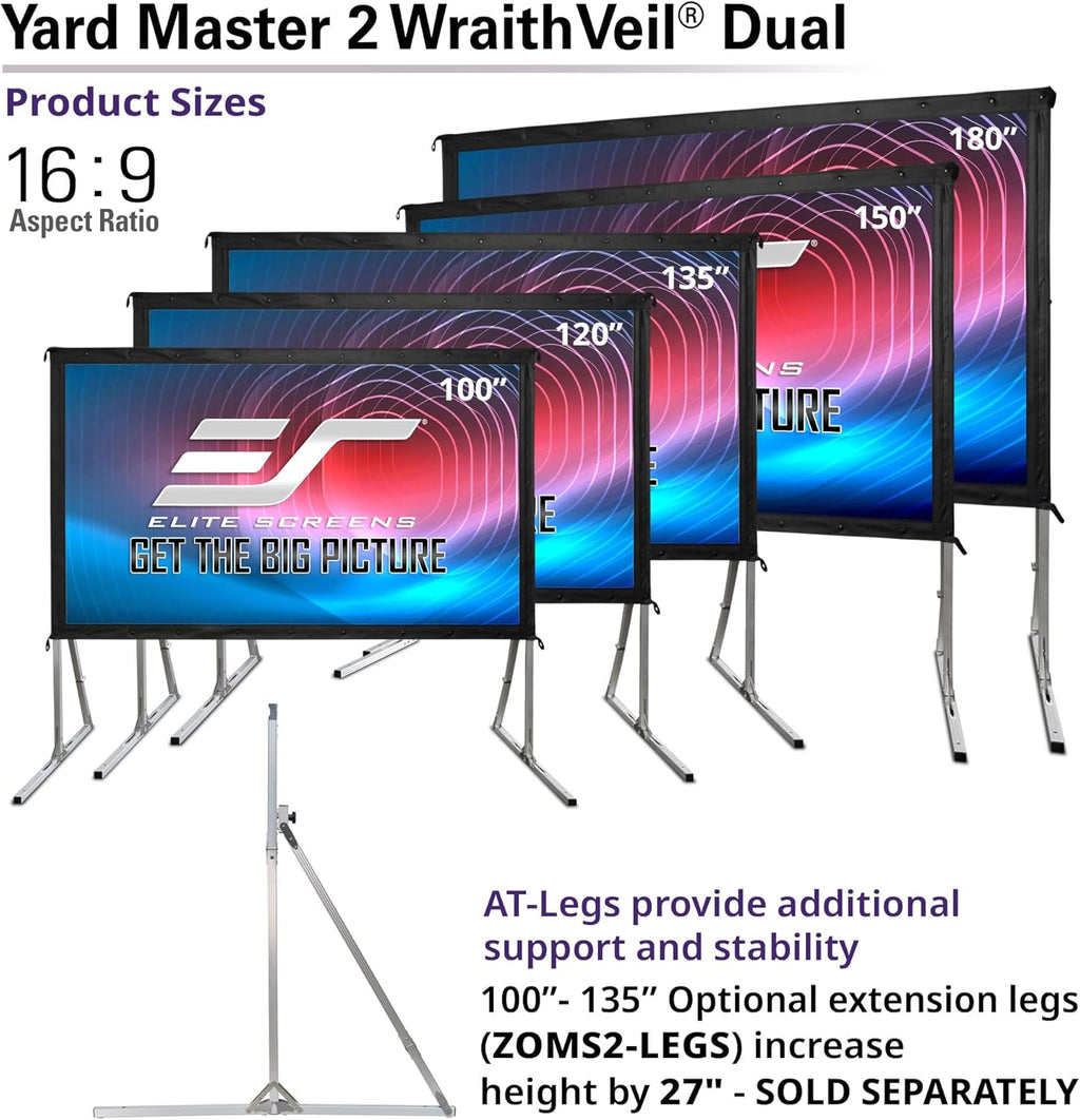 Elite Screens Yard Master 2 DUAL Projector Screen, 150-INCH 16:9, Front and Rear 4K/8K Ultra HD, Active 3D, HDR Ready Projection, OMS150H2-DUAL