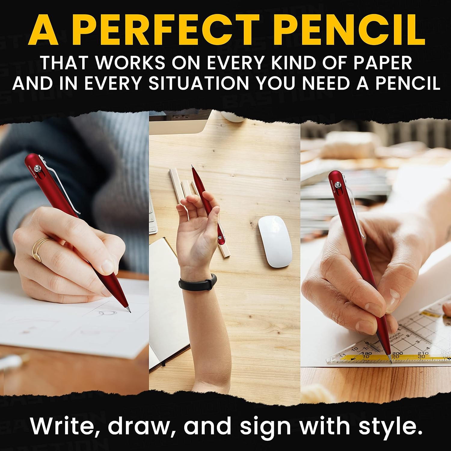 BASTION® Luxury Mechanical Pencil, Professional Lightweight Medium Point Aluminum Pencil for Birthday Gift includes 20 x 0.77mm Lead Refills - Red