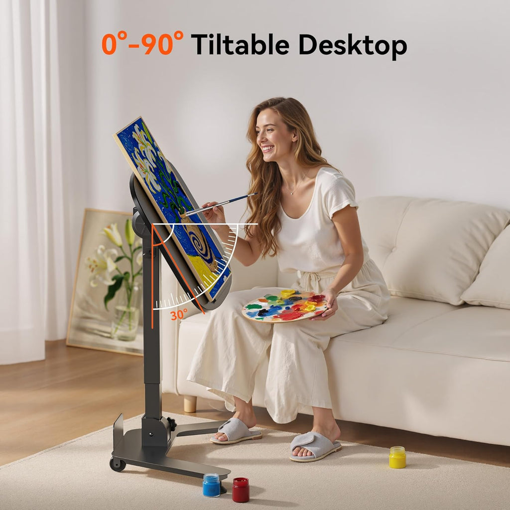 Foldable Pneumatic Height Adjustable Mobile Standing Desk with 90° Tiltable Tabletop, 27.2x18.9 Inch Portable Laptop Desk with Wheels, Holds Up to 66.1lbs for Home Office, Study, Black
