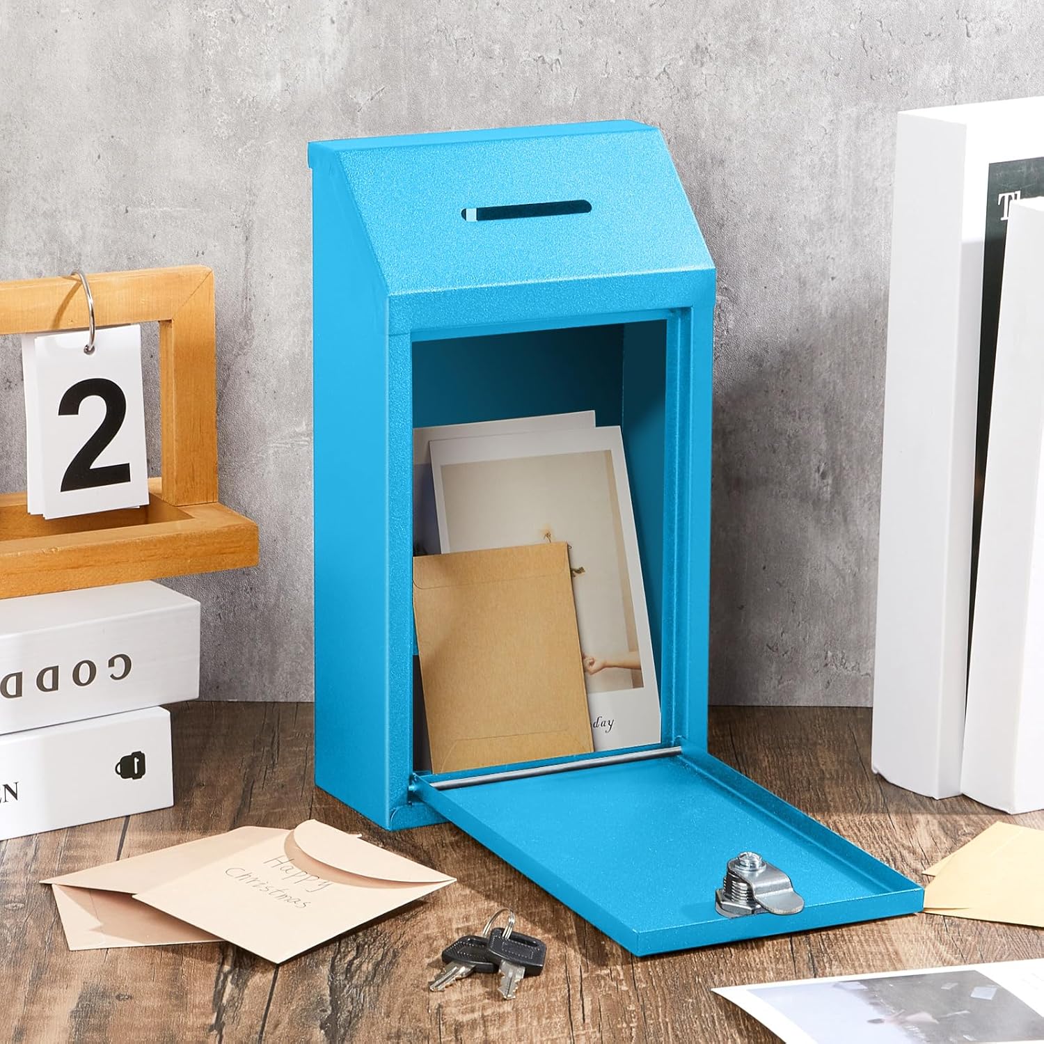 Metal Donation Cash Box Collection Safe Suggestion Box with Lock Wall Mounted Mailbox Delivery Ballot Container for Home Office Outdoor Door