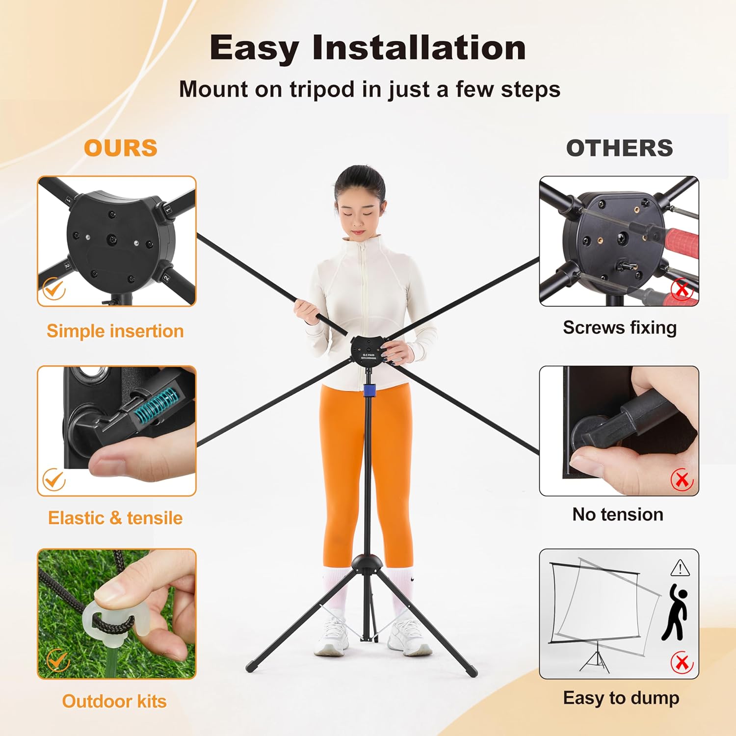 Outdoor Projector Screen 80 Inch, 16:9, High Gain, Projector Screen with Stand, Wind-resistant Design for Portable Projection Screen Outdoor, With Ropes and Spikes, 4K Image for Home Theater, Camping.