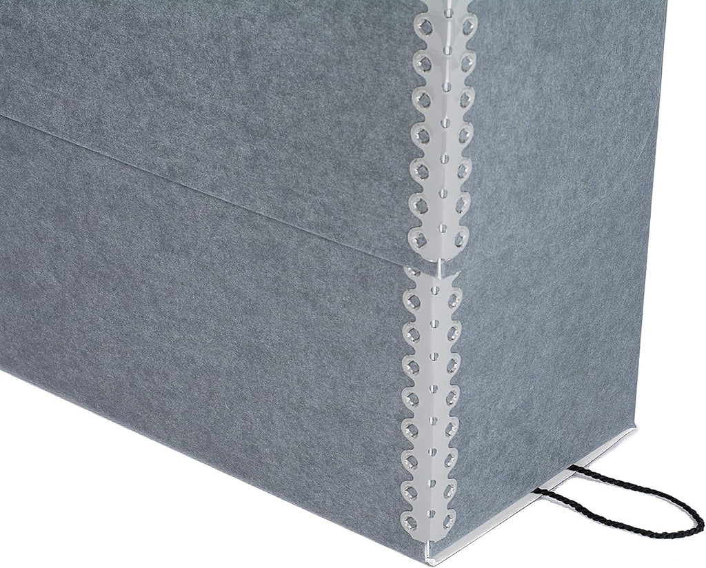 Lineco Archival Document Storage Box with Metal Edge, Acid-Free Gray Boxboard, Organize Files, Prints, Photos, Letter-Sized Case 12.5" x 10.5" x 5" Wide with 12 Folders