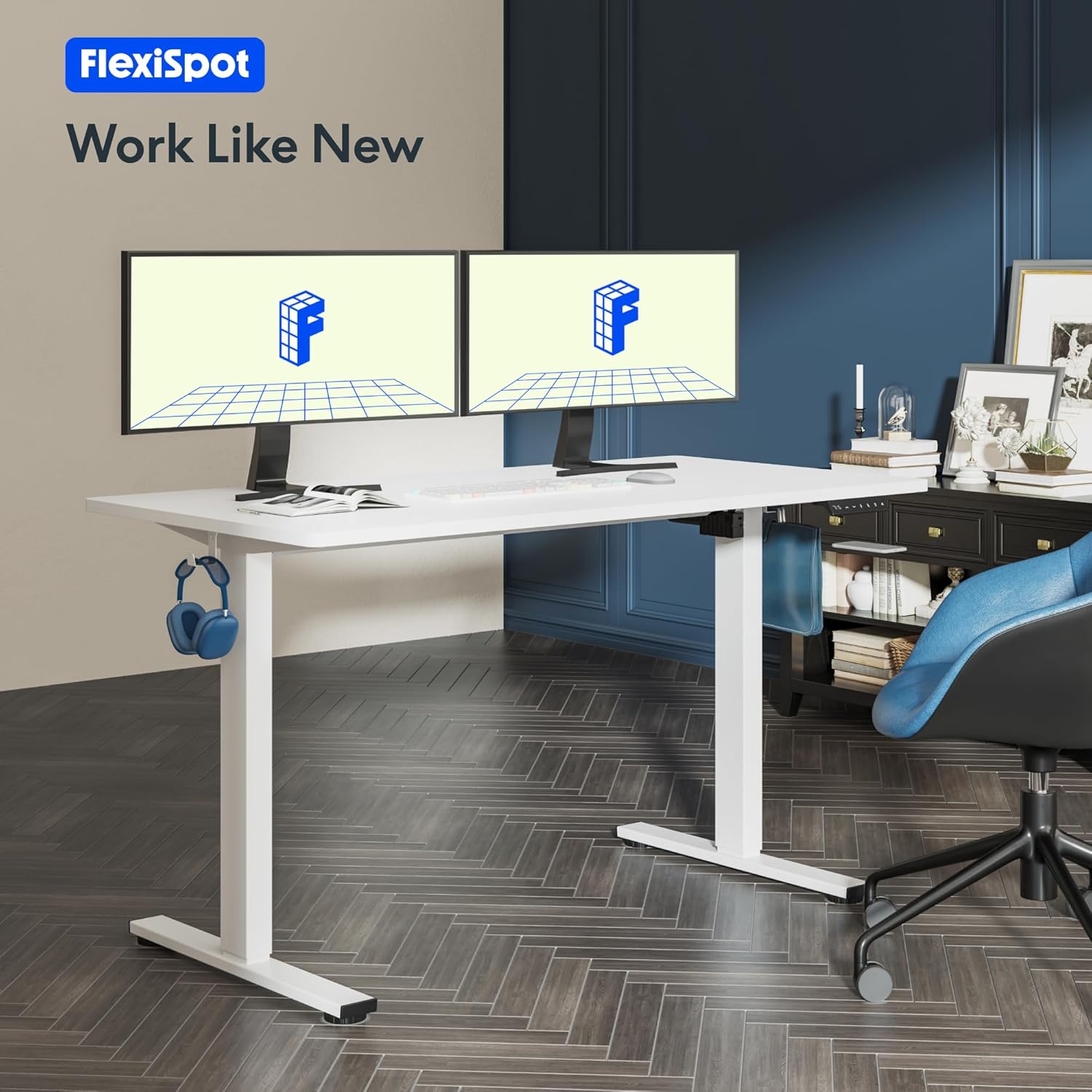 FLEXISPOT One-Piece Electric Standing Desk, 60 x 24 Inches Adjustable Desk with Seamless Desktop, Memory Controller Height Adjustment (White Frame + White Desktop, 2 Packages)