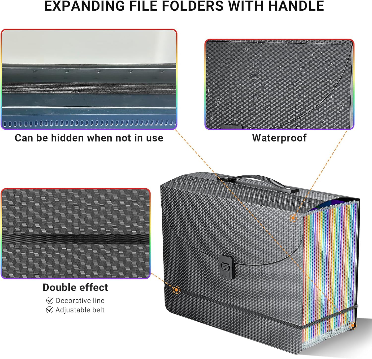 25 Pockets Expanding File Folders,Portable Accordian File Organizer,Expandable File Folder,Bill,Paper,Document Organizer,Plastic Accordion Filing Box,Colored Tabs,A4/Letter Size Diamond