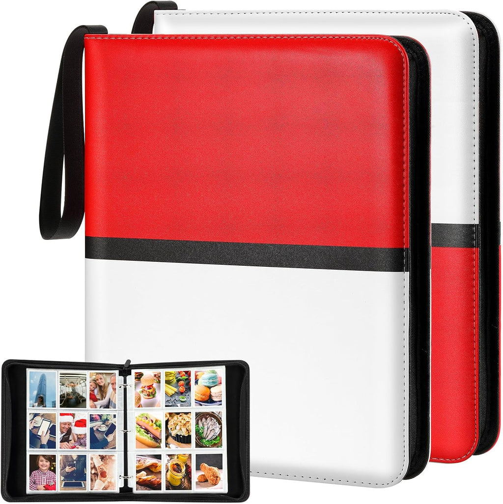 Pinkunn 2 Pack 9 Pocket Card Binder, 900 Double Sided Pocket PU Collection Binder White Red Zip Trading Card Collector Album Cards Folder Compatible with MTG, TCG, Sports Cards Game Birthday Gifts
