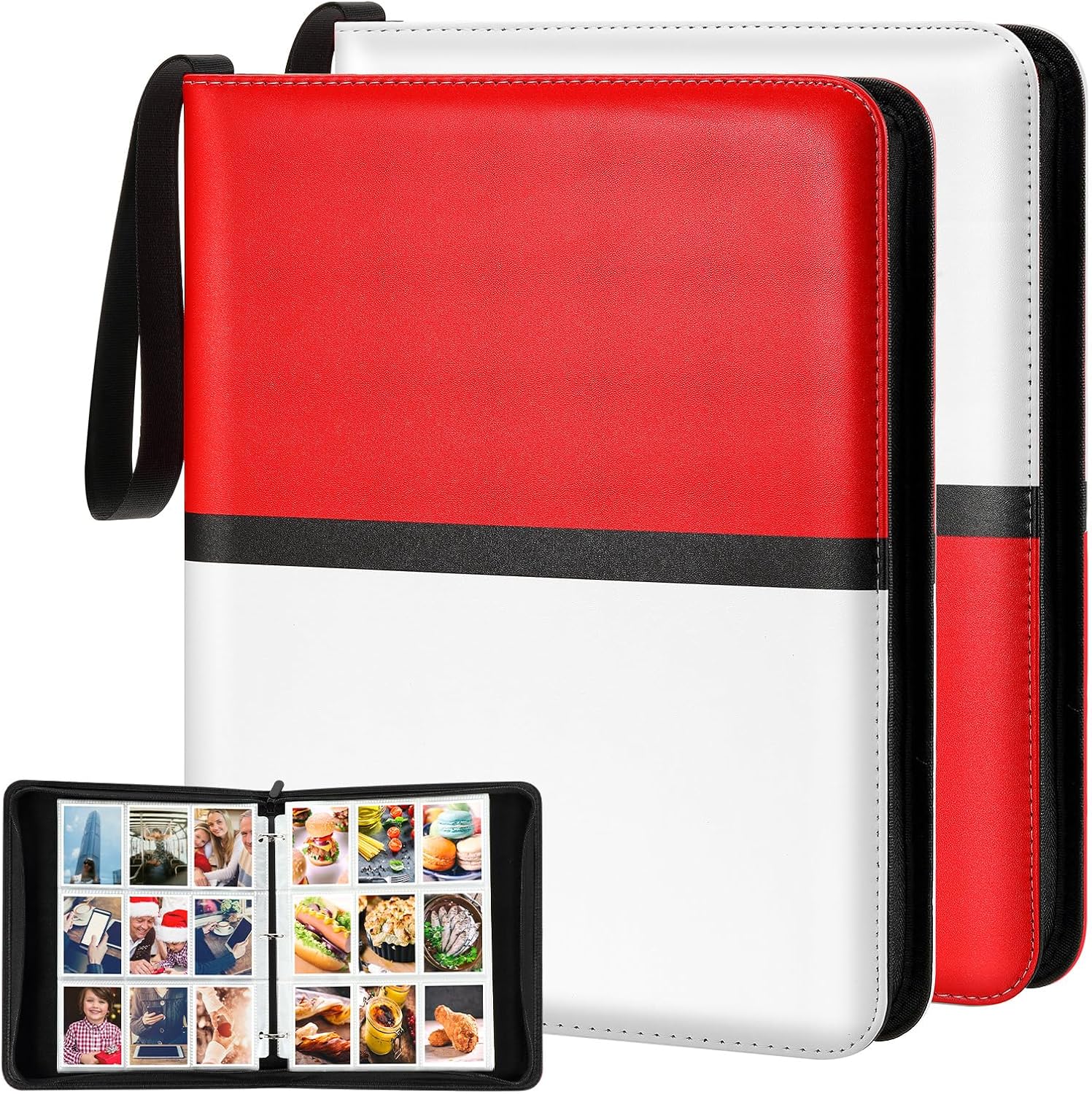Pinkunn 2 Pack 9 Pocket Card Binder, 900 Double Sided Pocket PU Collection Binder White Red Zip Trading Card Collector Album Cards Folder Compatible with MTG, TCG, Sports Cards Game Birthday Gifts