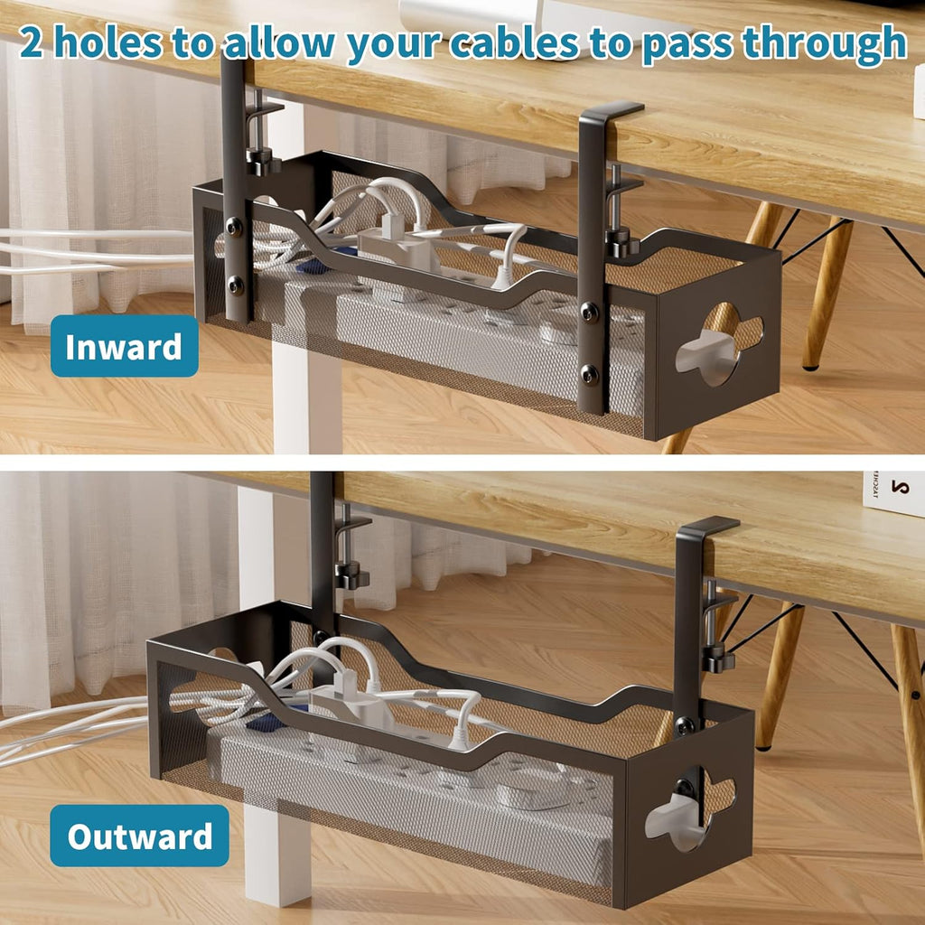 Under Desk Cable Management Tray 2 Pack, Cable Management Under Desk No Drill, Desk Cable Organizer with Clamp Easy to Install for Standing Desk Cord Organizer, Desk Wire Management No Damage to Desk