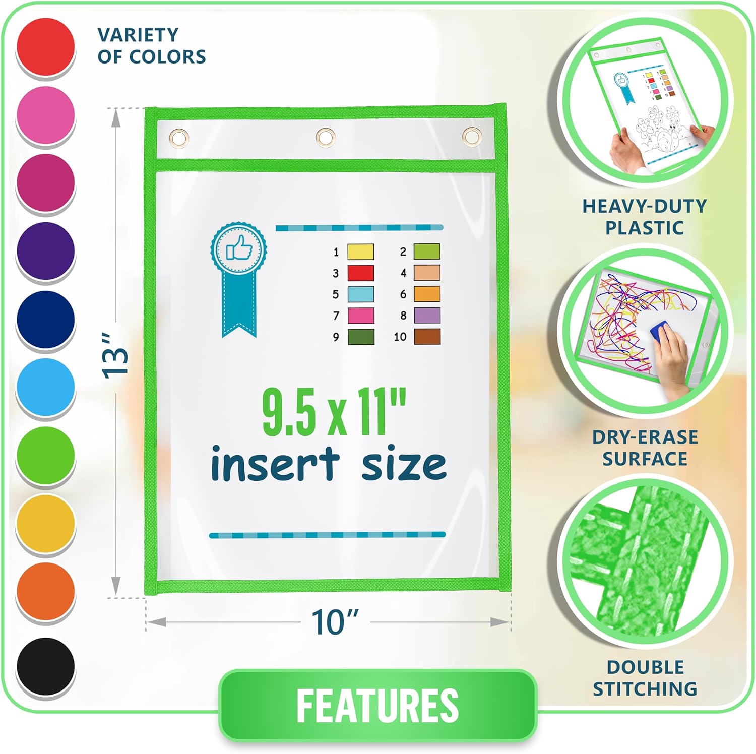 35 Pack Dry Erase Pockets 10x13 inch - Reusable Write and Wipe Pockets - Clear Pocket Folders & Dry Erase Paper Sleeves for Classroom Dry Erase Packets & Clear Pocket Sleeves