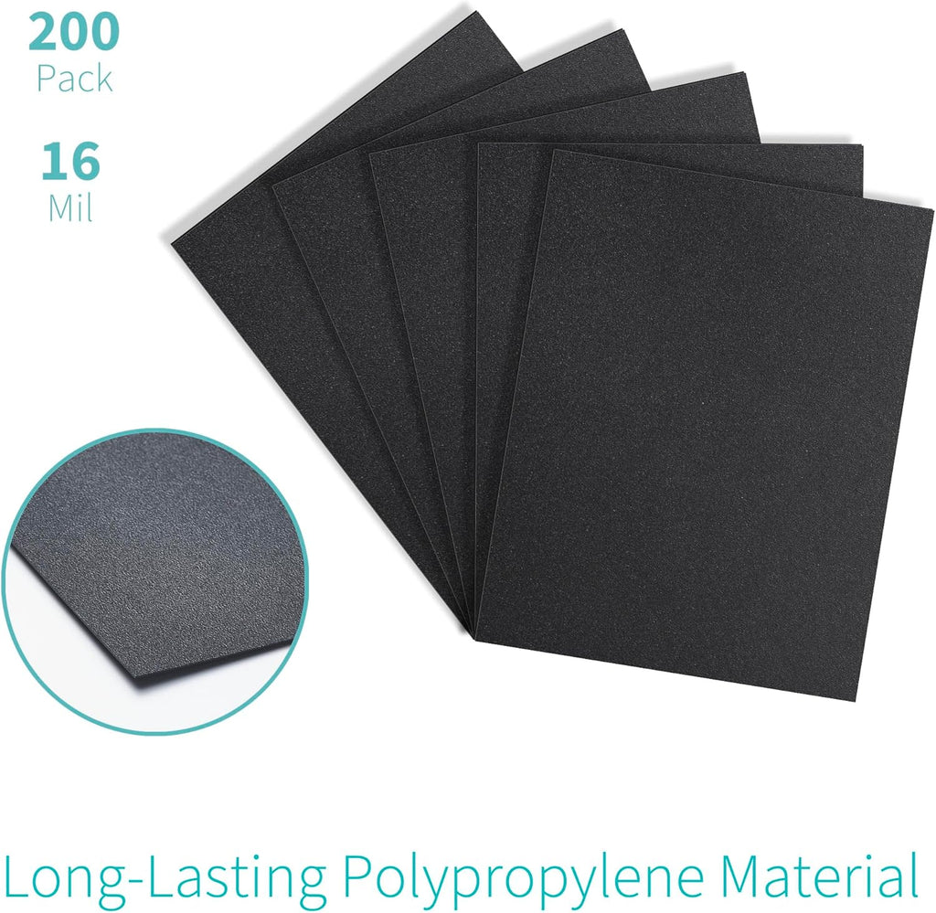 Binditek 200 Pack 16 Mil Sand-Textured Polycover, Midweight Binding Front and Back Covers, Lightly Sanded Finish, 8-1/2" x 11", Square Corners, Un-Punched, Black