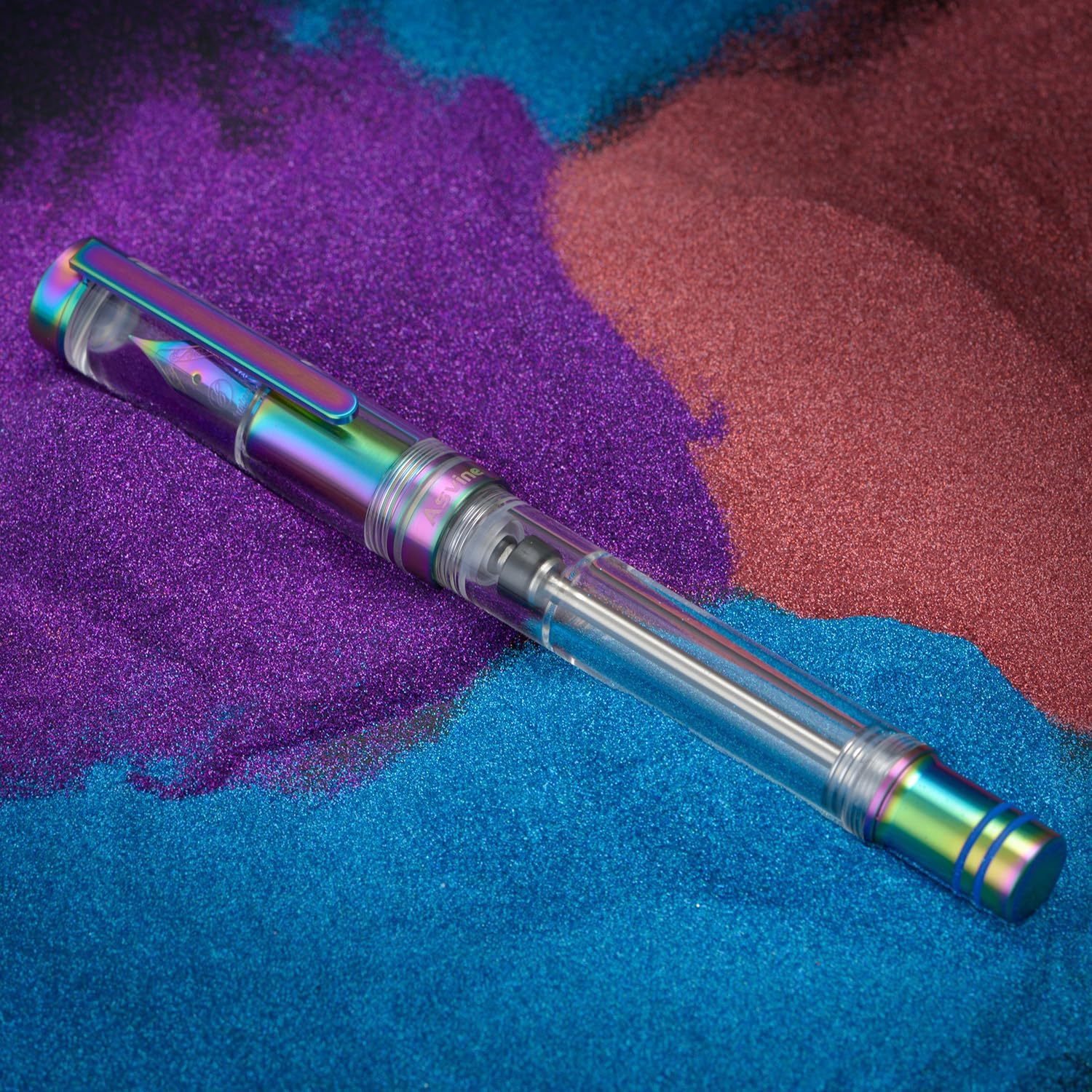 Asvine V200 Titanium Fountain Pen Vacuum Filling, Rainbow Iridium Fine Point Transparent Acrylic Smooth Writing Pen Case Set
