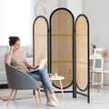 Hand-Woven Rattan Room Divider 3 Panels, 5.9 Ft Tall Wood Room Divider Panel, Partition Screen Divider Wall, Folding Privacy Screen, Wall Divider for Room Separation Home Office - Black