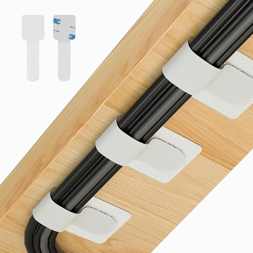 50 PCS Hook and Loop Cable Ties, Under Desk Cable Management, Self Adhesive Cable Clips Straps, Sticky-Back Cord Organizer, Wire Organizer for TV PC Laptop Ethernet Desktop, White