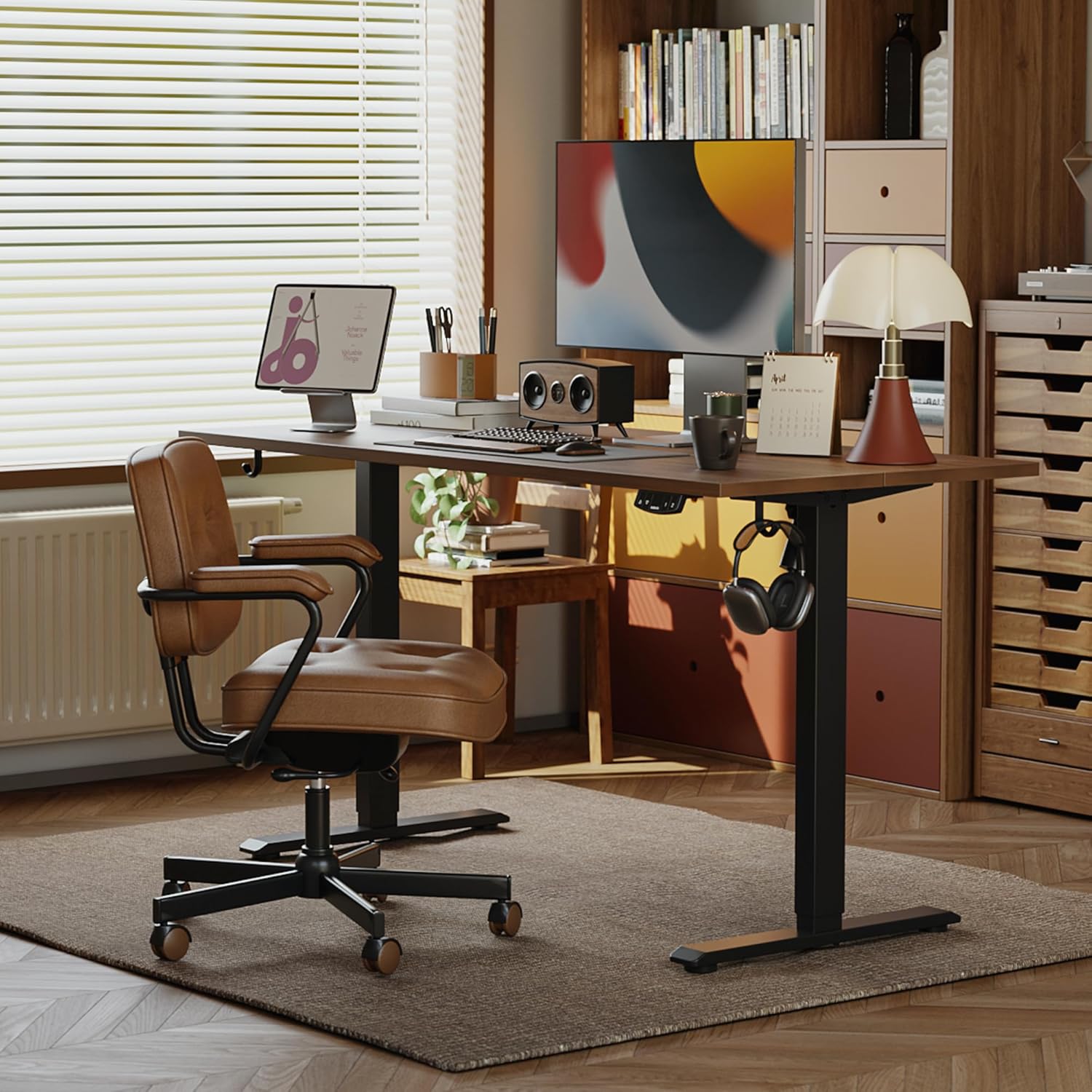 Agilestic Electric Standing Desk, 63 x 24 Inches Height Adjustable Desk, Sit Stand up Desk for Work Office Home, Ergonomic Rising Computer Table with Memory Preset, Dark Walnut