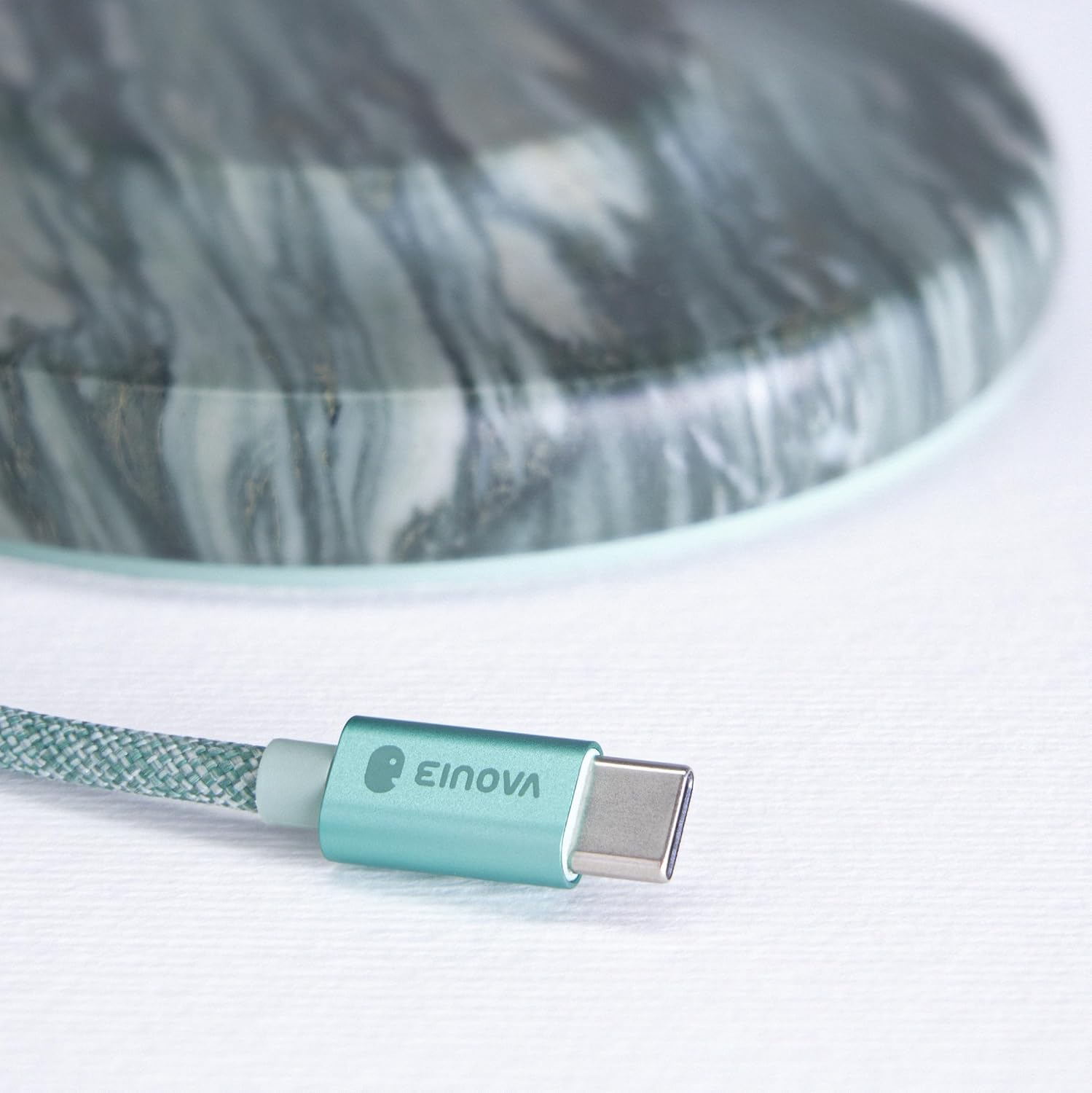 Einova Classic Stone – Marble Wireless Charging Pad Designed in Italy, Integrated 6 ft USB-C Cable, Smartphones, Wireless Earbuds, Smartwatches – Pine Verde Alpi Marble